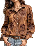 Full Size Denim Lock Floral Embroidered Shirt Plus Size