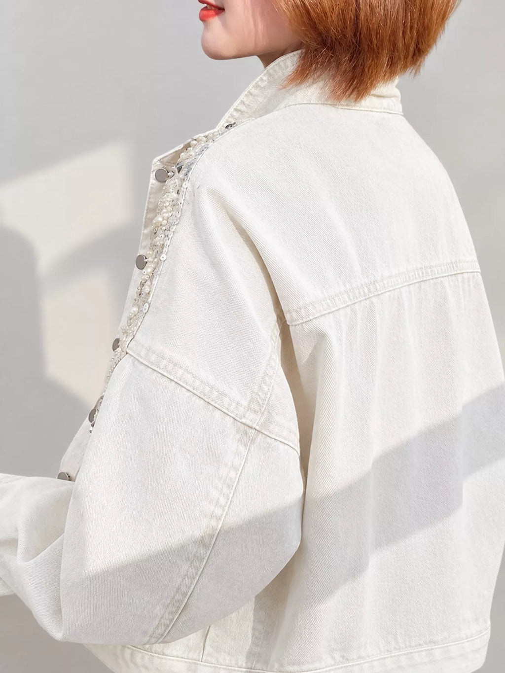 Embellished Rhinestone Snowflake Denim Jacket