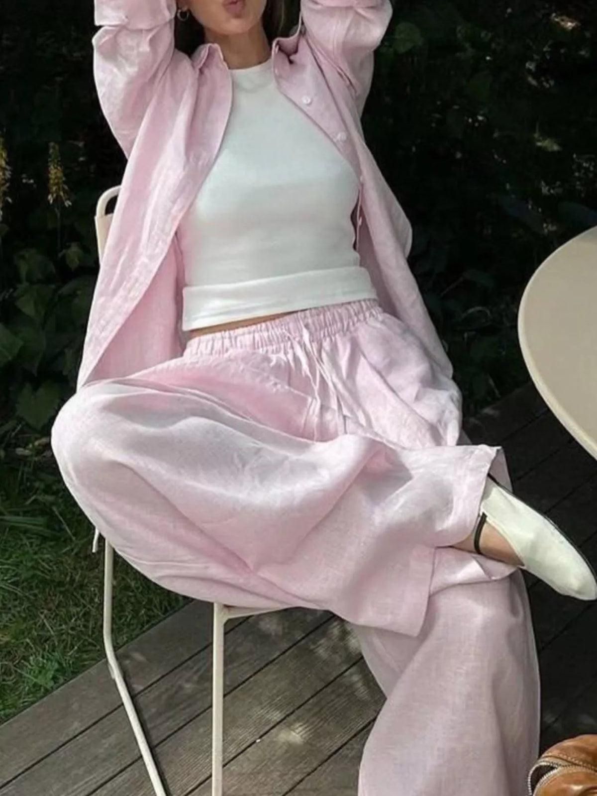 Button Up Long Sleeve Shirt and Pants Set