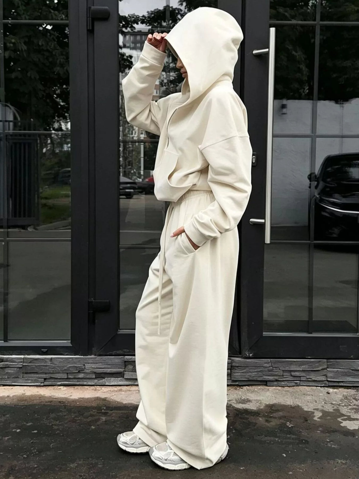 Casual Zip-Up Hoodie and Wide-Leg Sweatpants Set