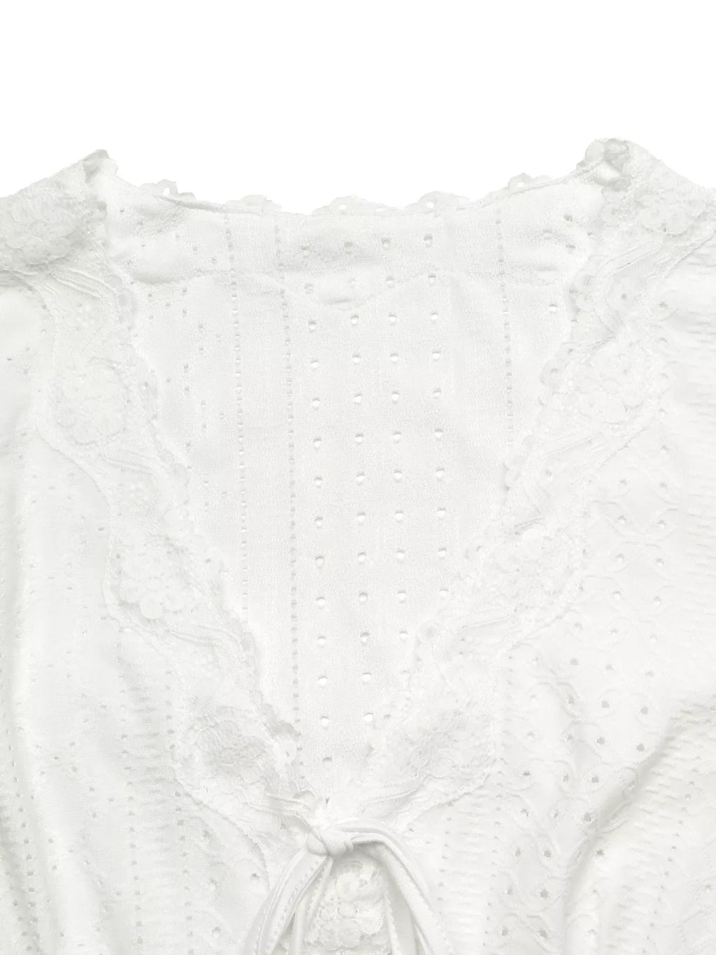 Eyelet V-Neck Long Sleeve T-Shirt