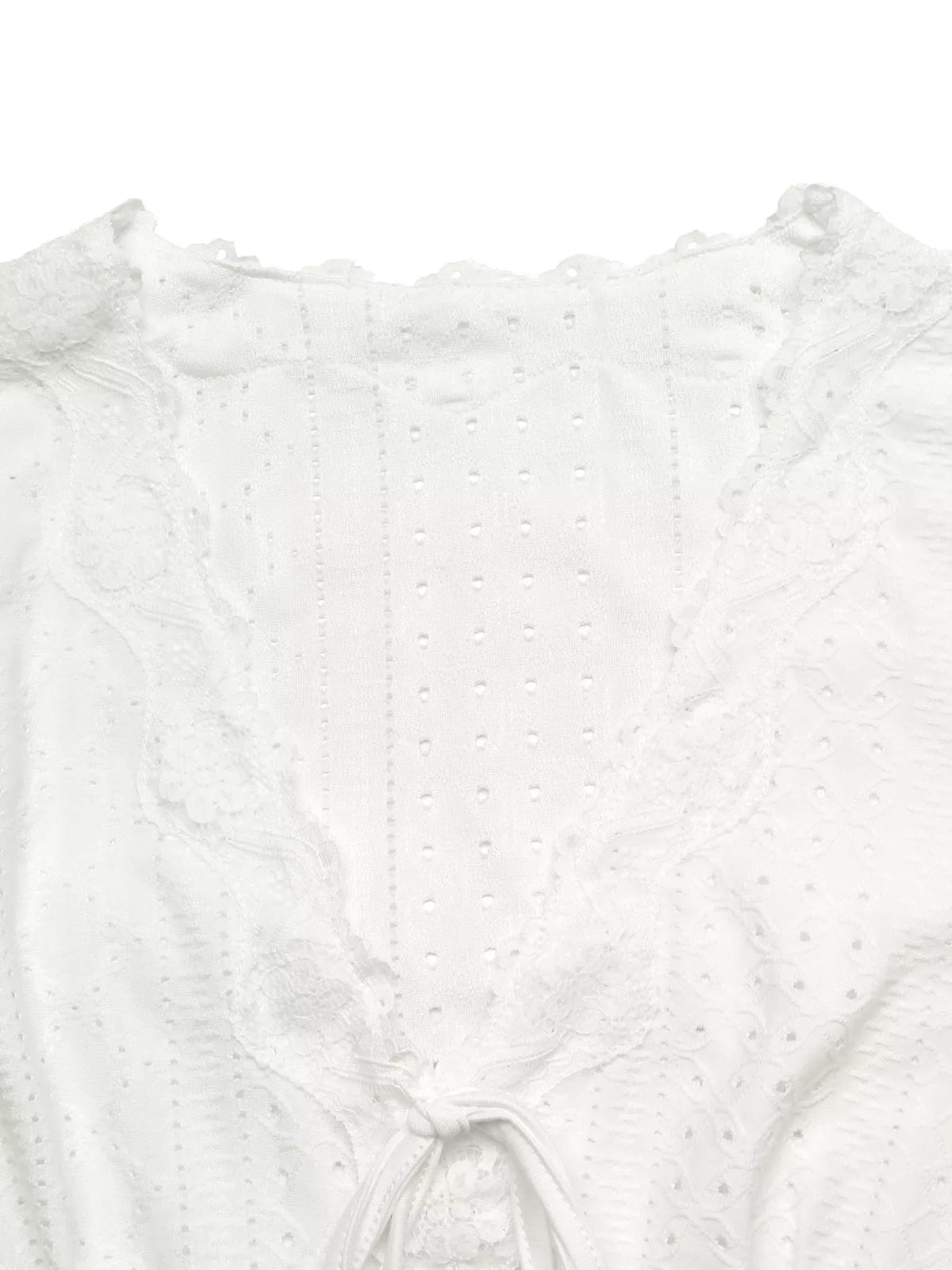 Eyelet V-Neck Long Sleeve T-Shirt
