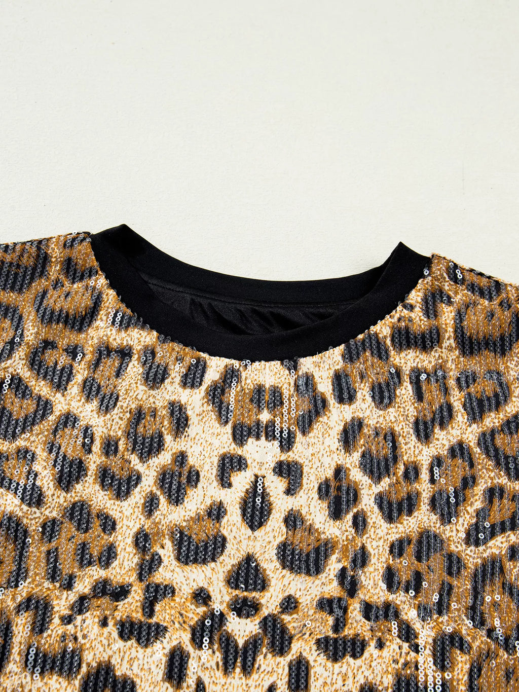 Sequin Leopard Pattern Short Sleeve Top