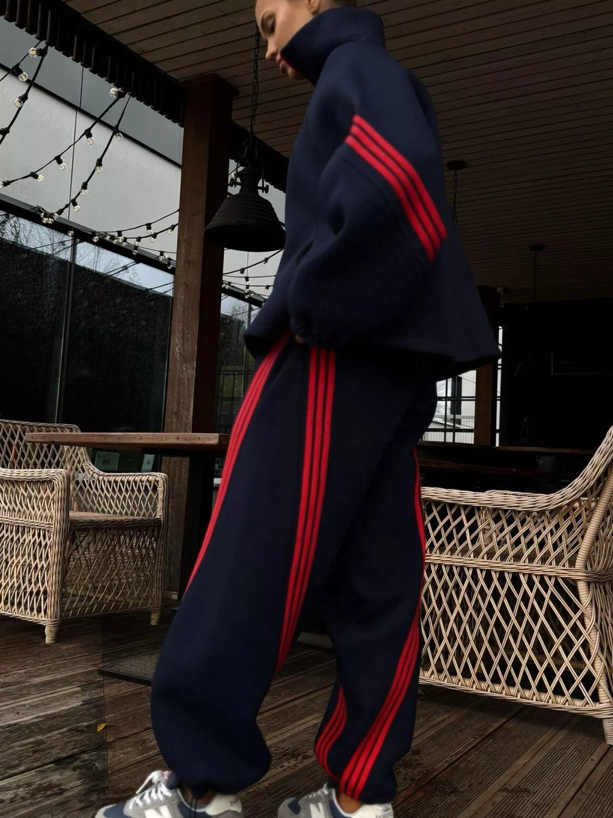 Contrast Striped Zip Up Top and Pants Set