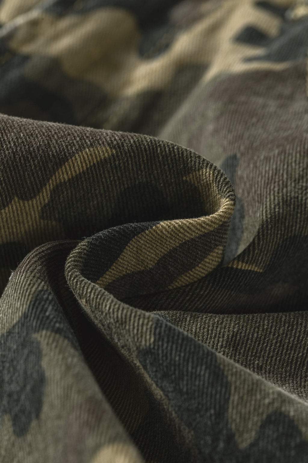 Green Camouflage High Rise Denim Shorts