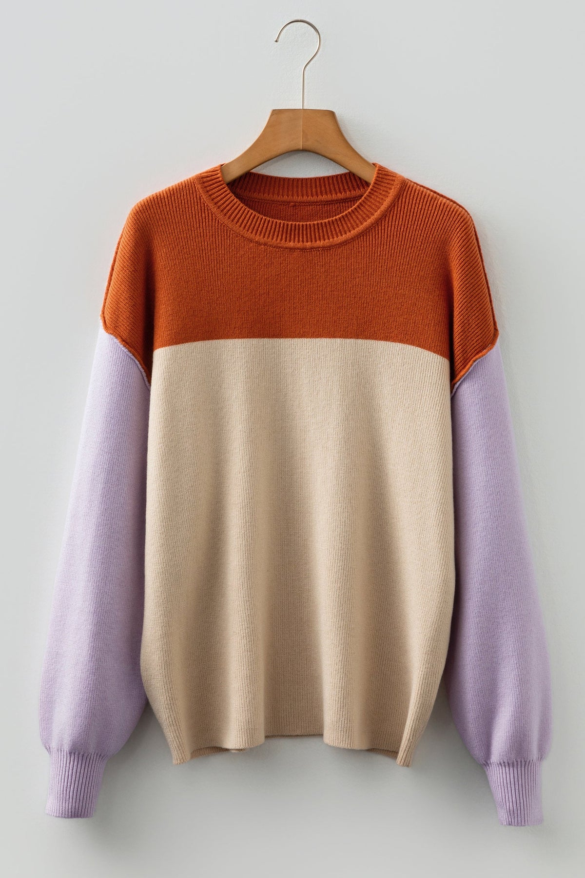 Colorblock Ribbed Knit Long Sleeve Sweater