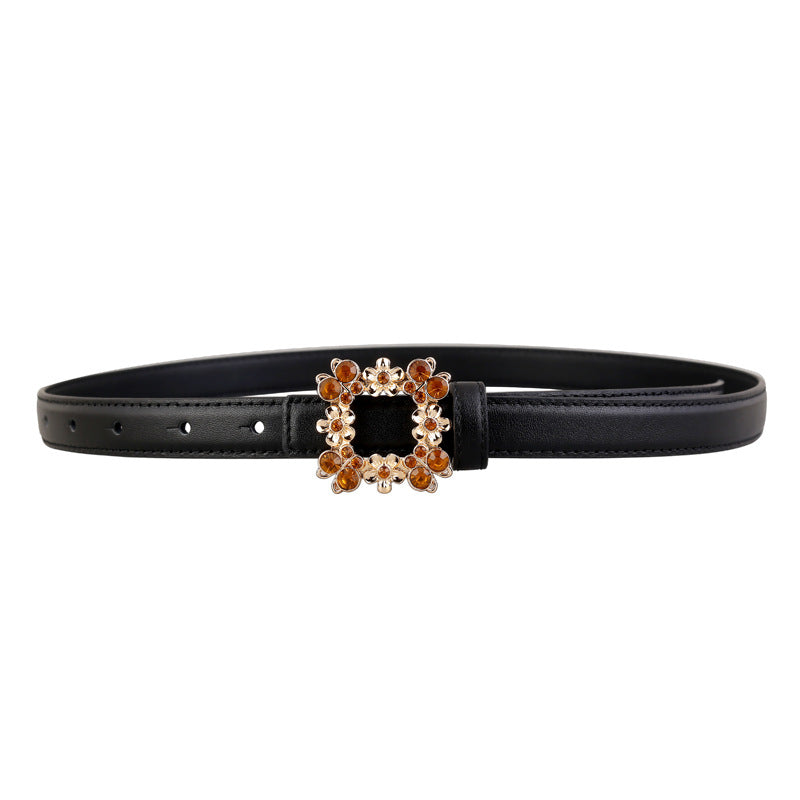 Rhinestone Buckle Leather Belt