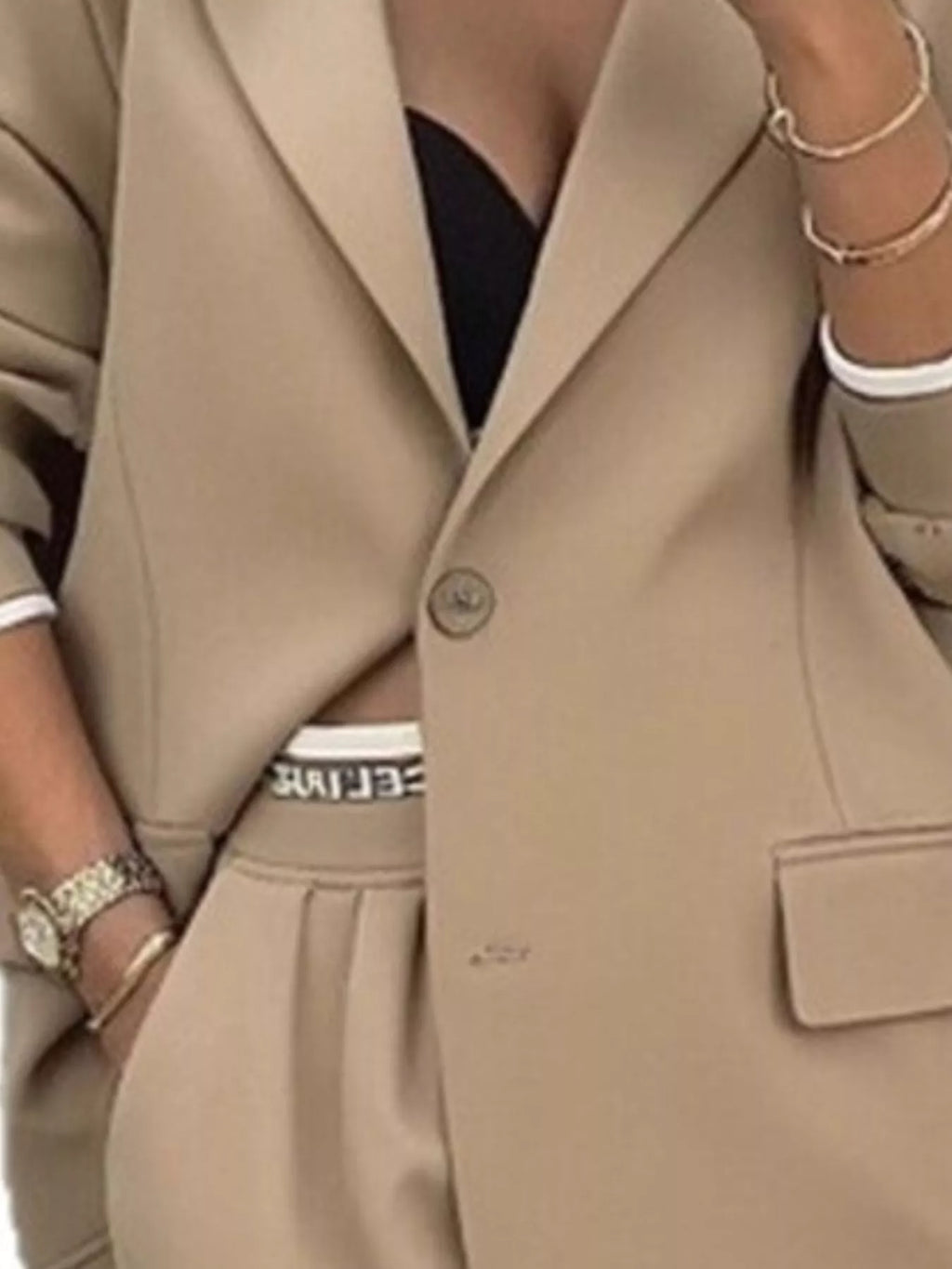 Full Size One Button Blazer and Wide-Leg Pants Set Plus Size