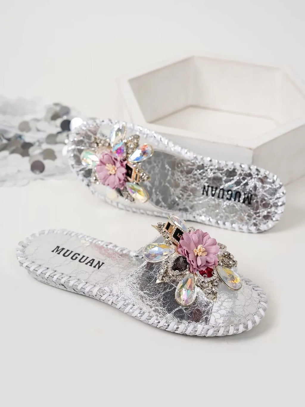 Floral Embellished Slide Sandals