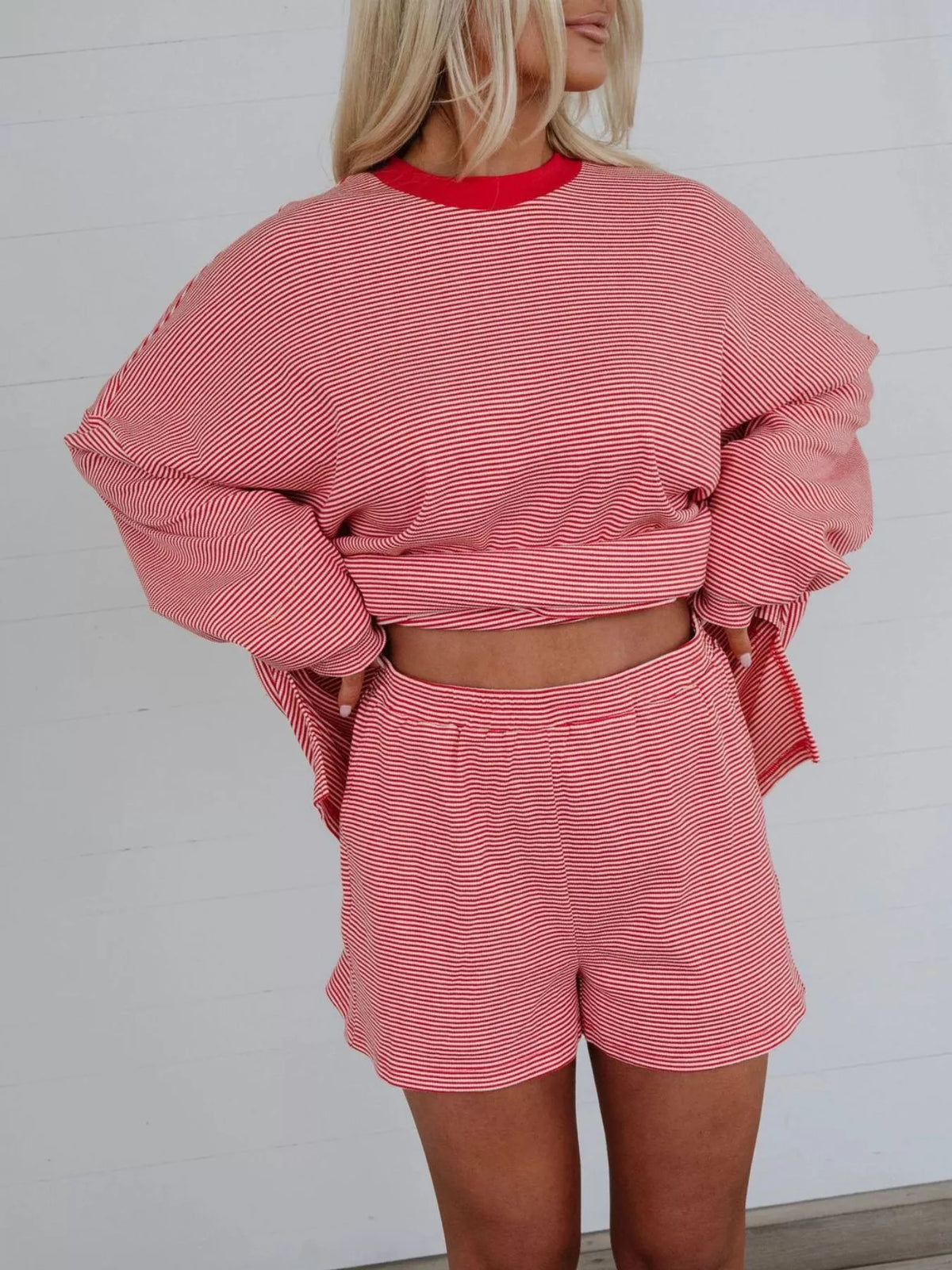 Striped Dropped Shoulder Top and Shorts Set