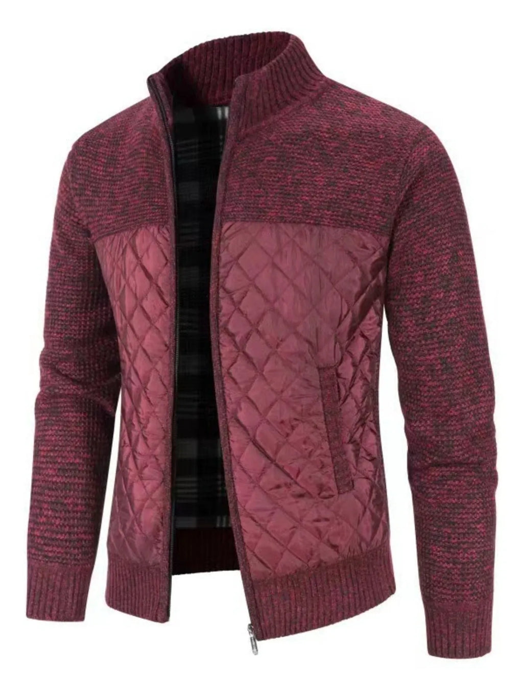 Men's Plus Size Quilted Panel Zip-Up Sweater Cardigan