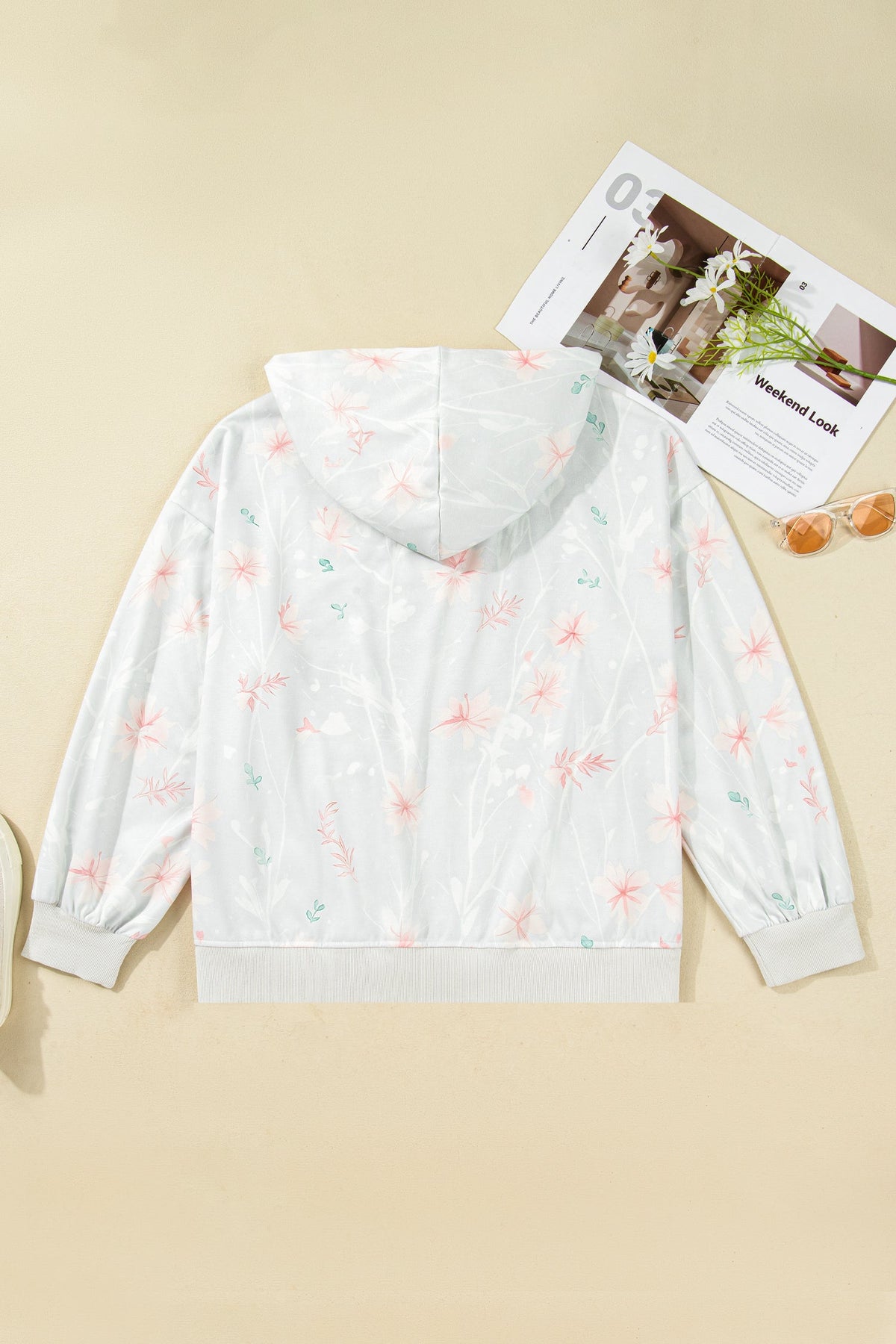 Plus Size Floral Long Sleeve Hoodie