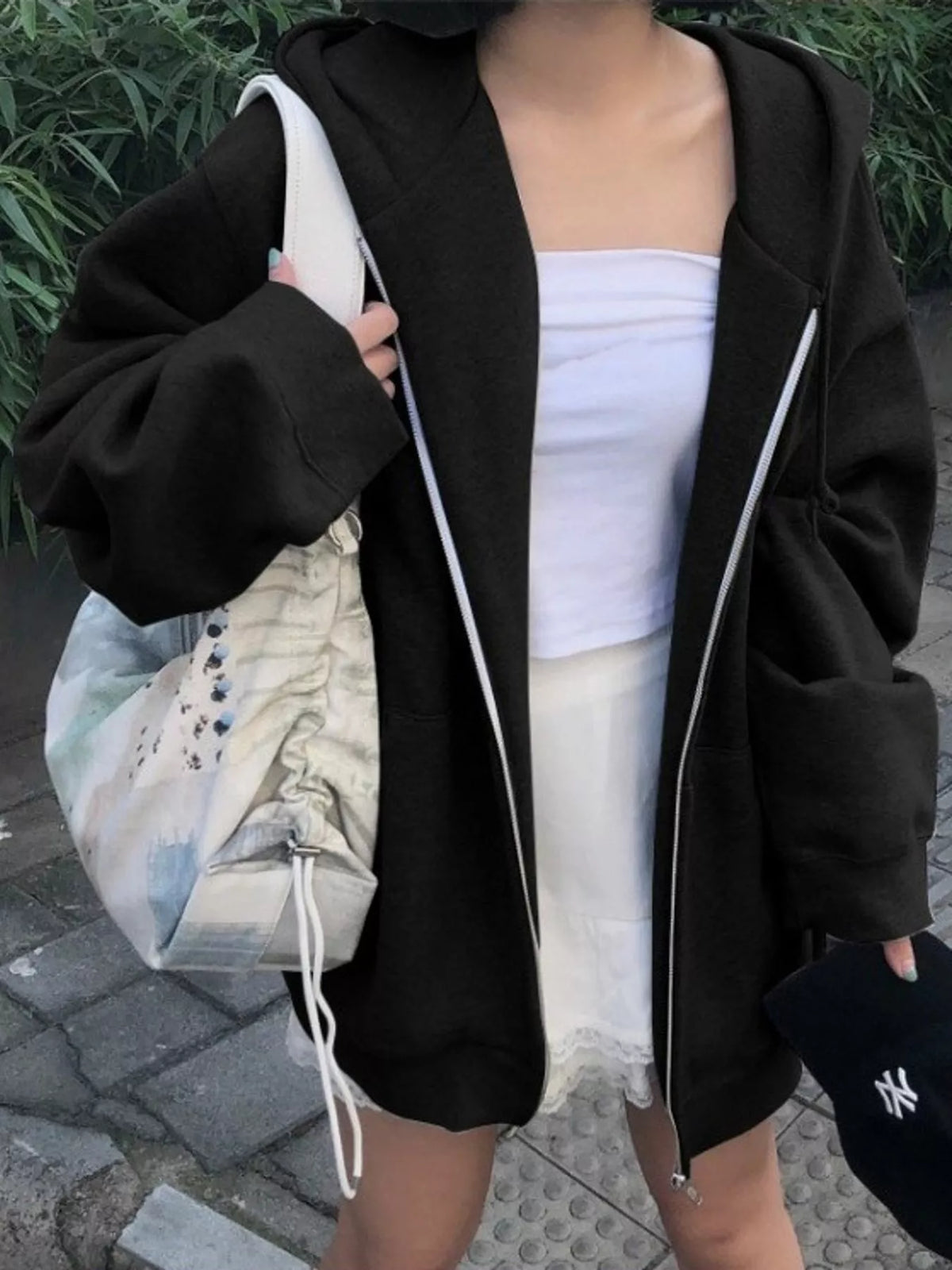 Full Size Zip-Up Dropped Shoulder Hoodie Plus Size