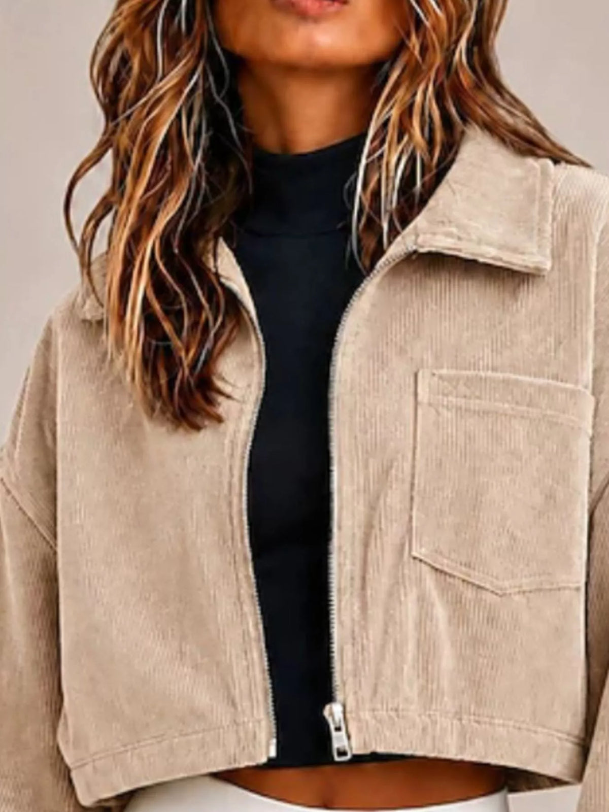 Corduroy Zip Up Cropped Jacket
