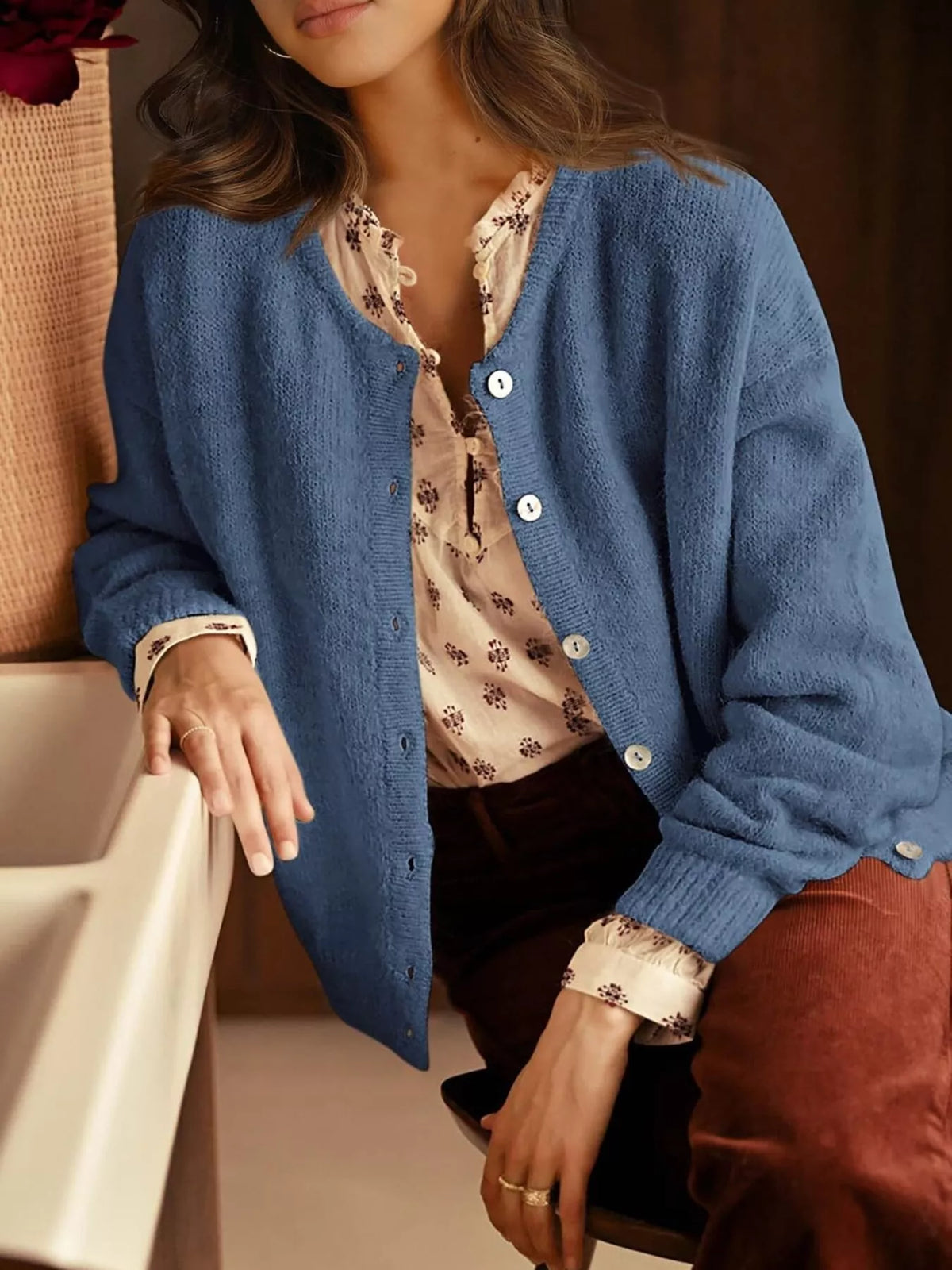 Button-Down Dropped Shoulder Cardigan
