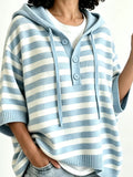 Striped Hooded Sweater with Button Detail