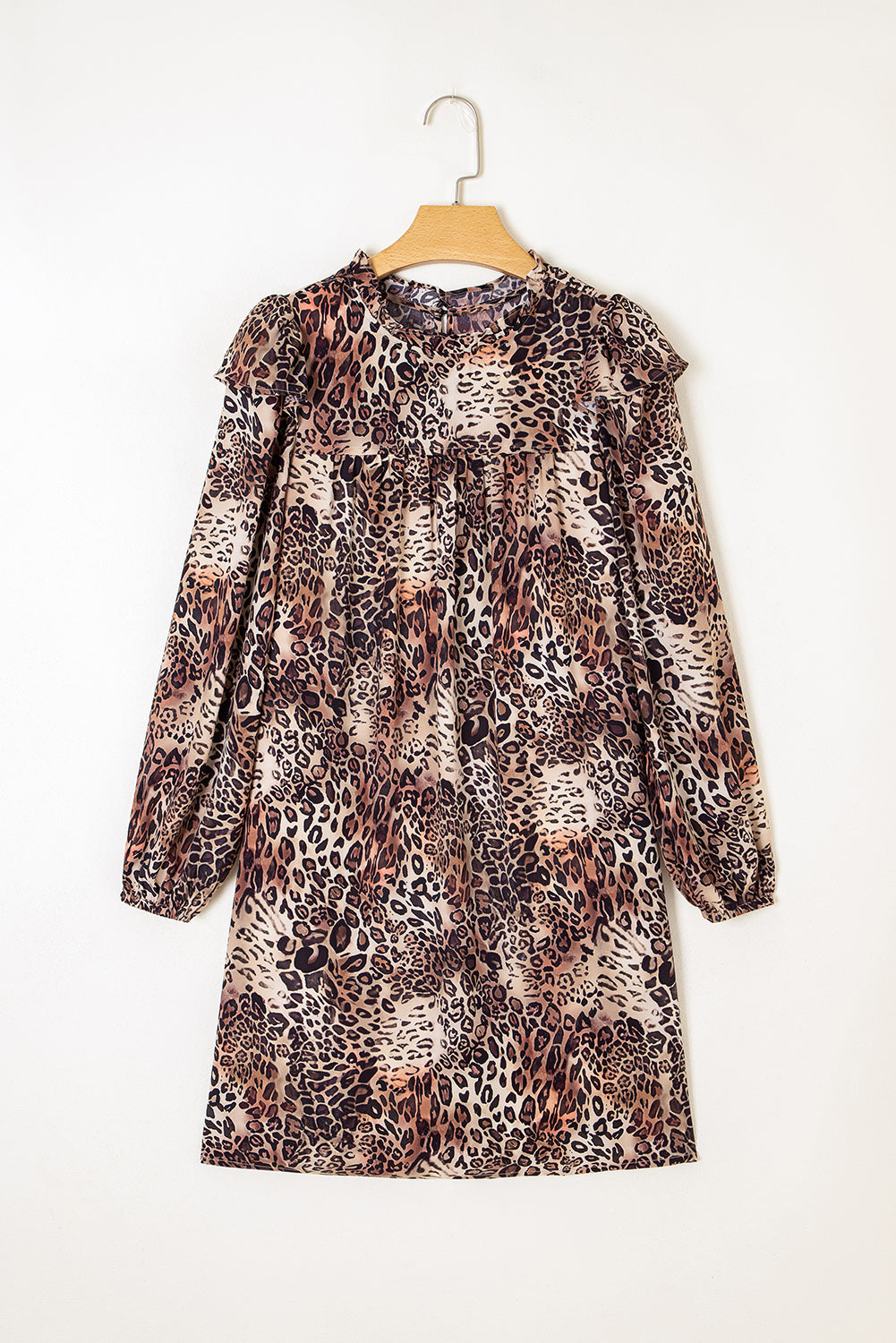 Leopard Ruffle Long Sleeve Mini Dress