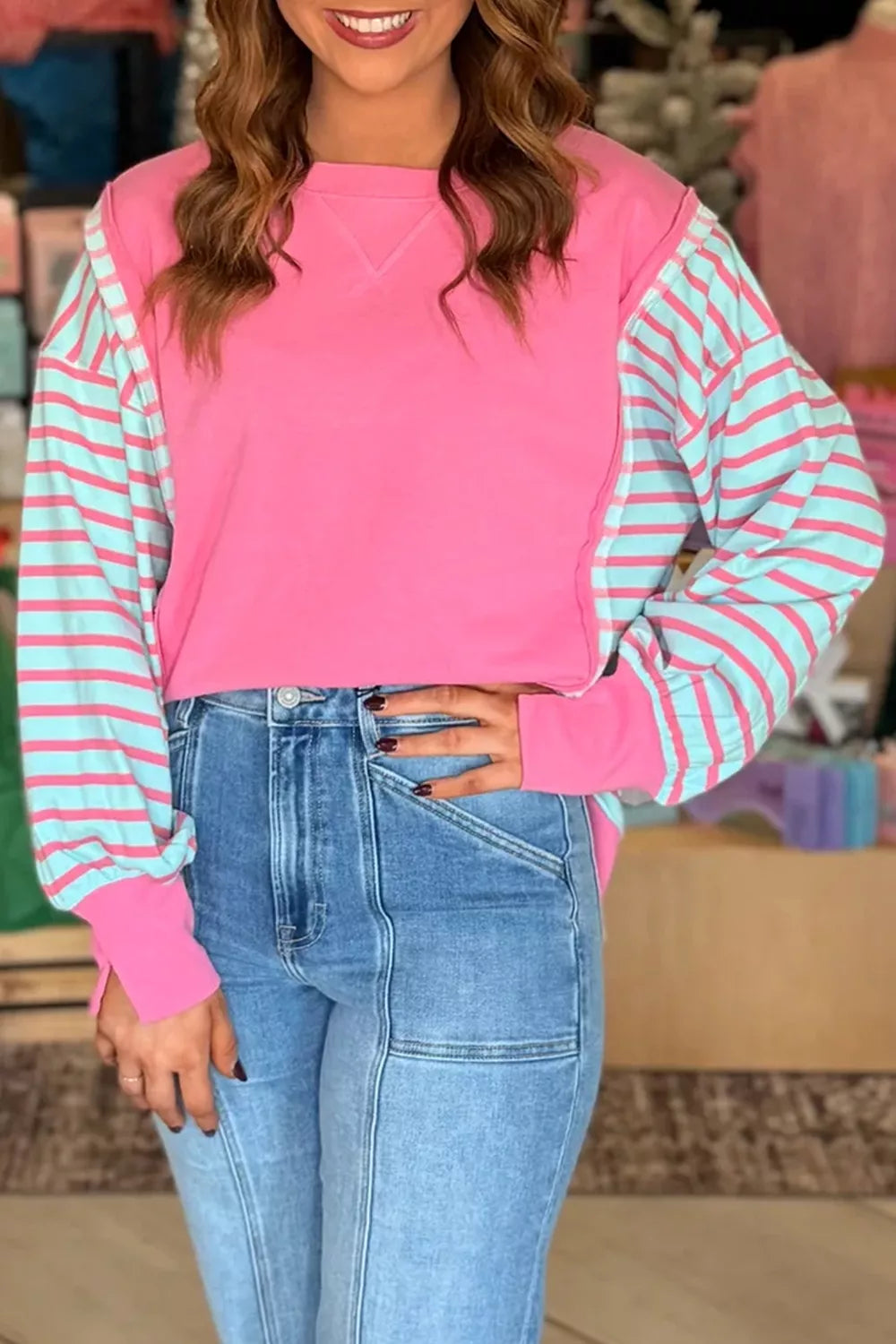 Orchid Striped Colorblock Long Sleeve Sweatshirt