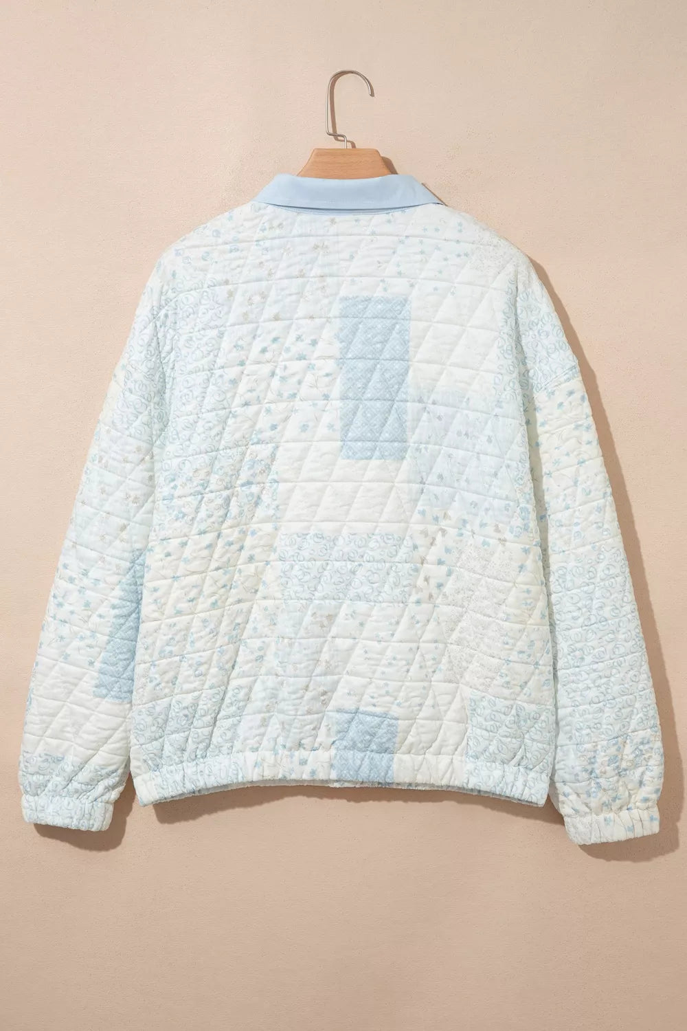 Patchwork Quilted Snap-Neck Sweatshirt