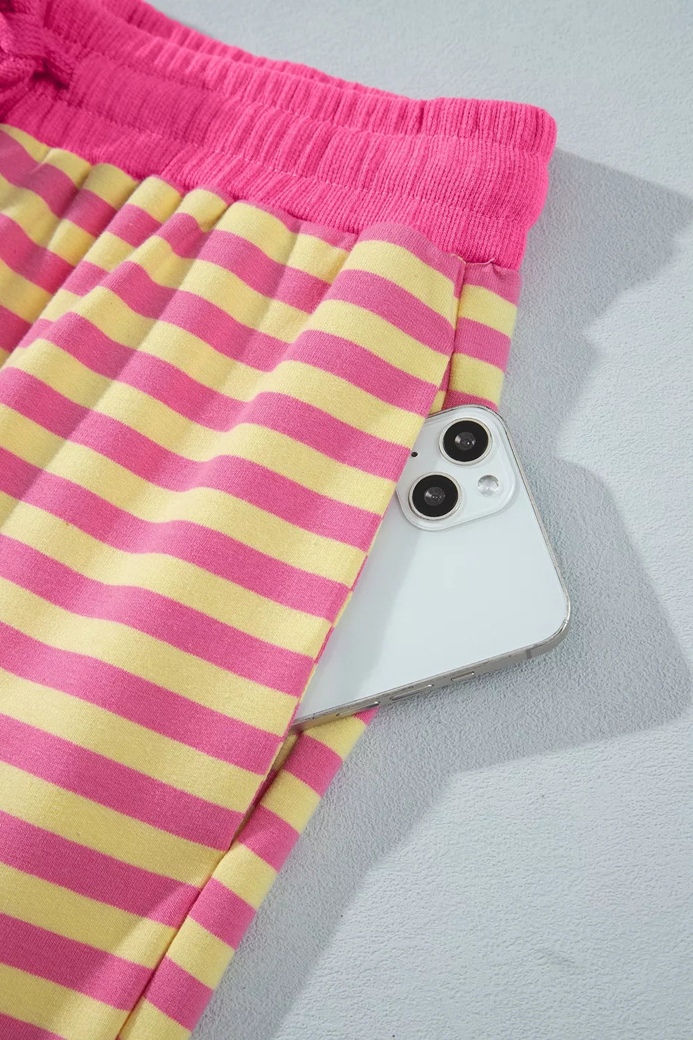 Stripe Colorblock Trim Crew Neck Loose Tee Drawstring Elastic Waist 2pcs Pant Set