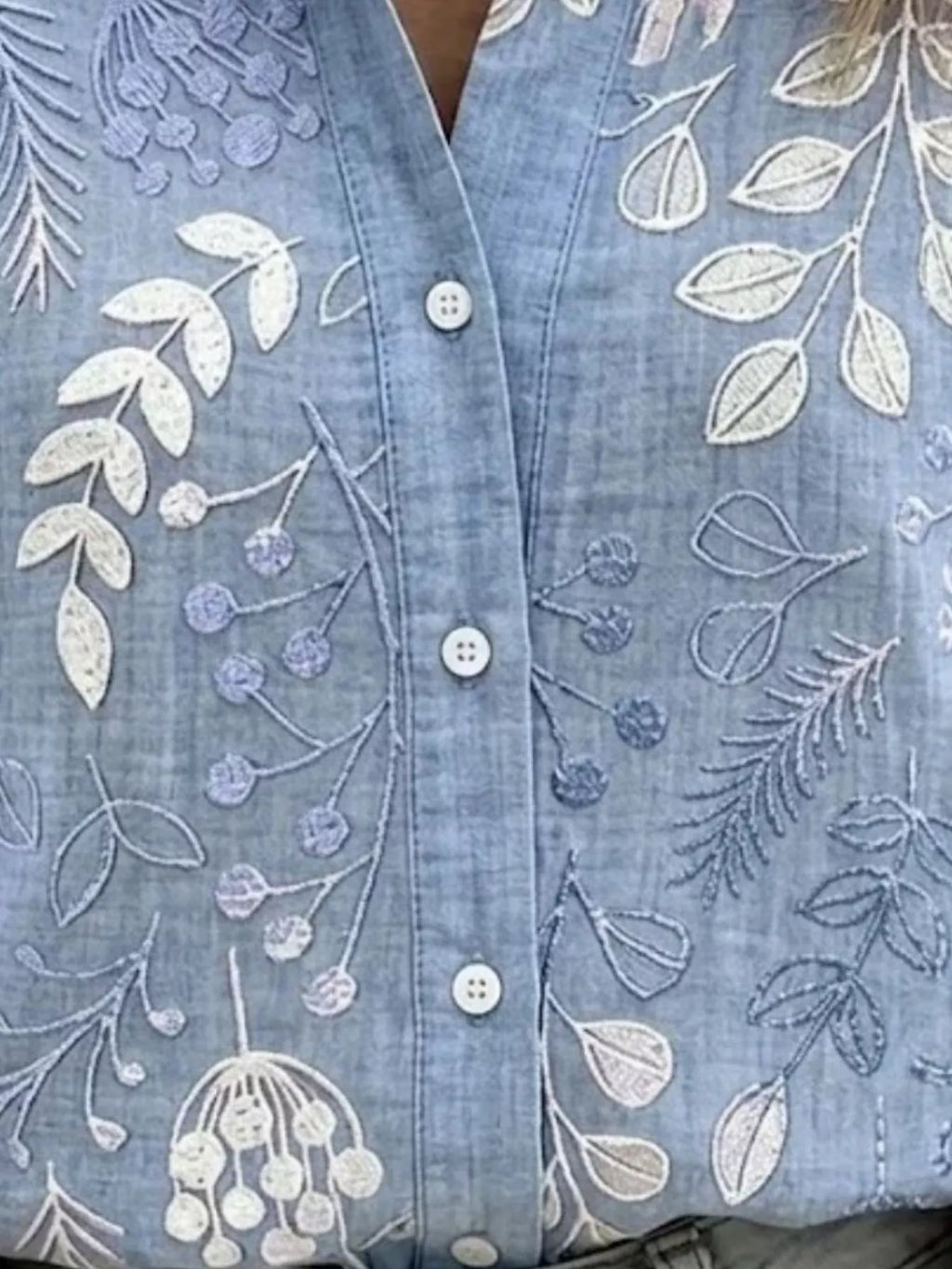 Full Size Leaf Embroidered Button-Down Shirt Plus Size