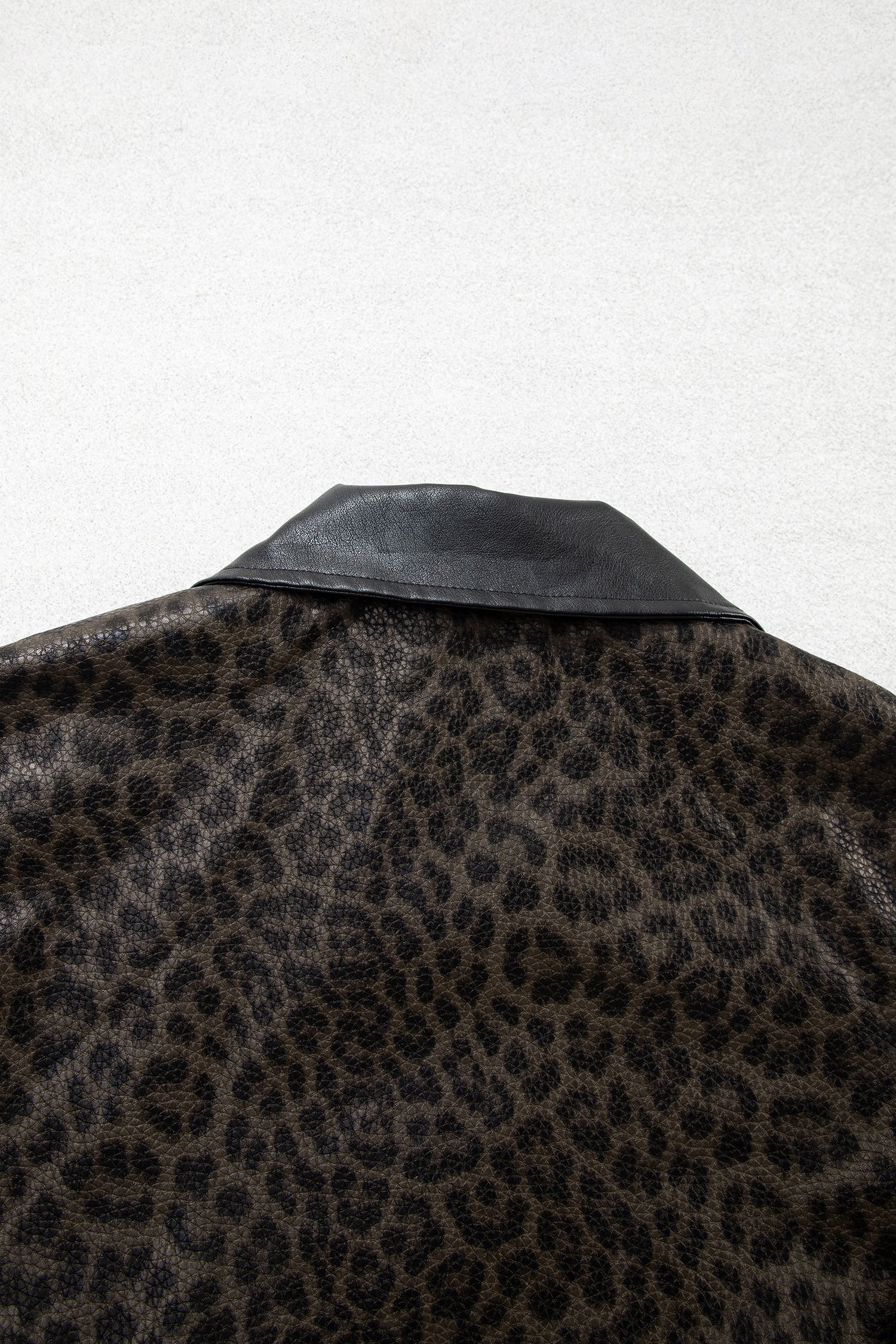 Multicolour Leopard Print Colorblock Collar Metal Placket Jacket