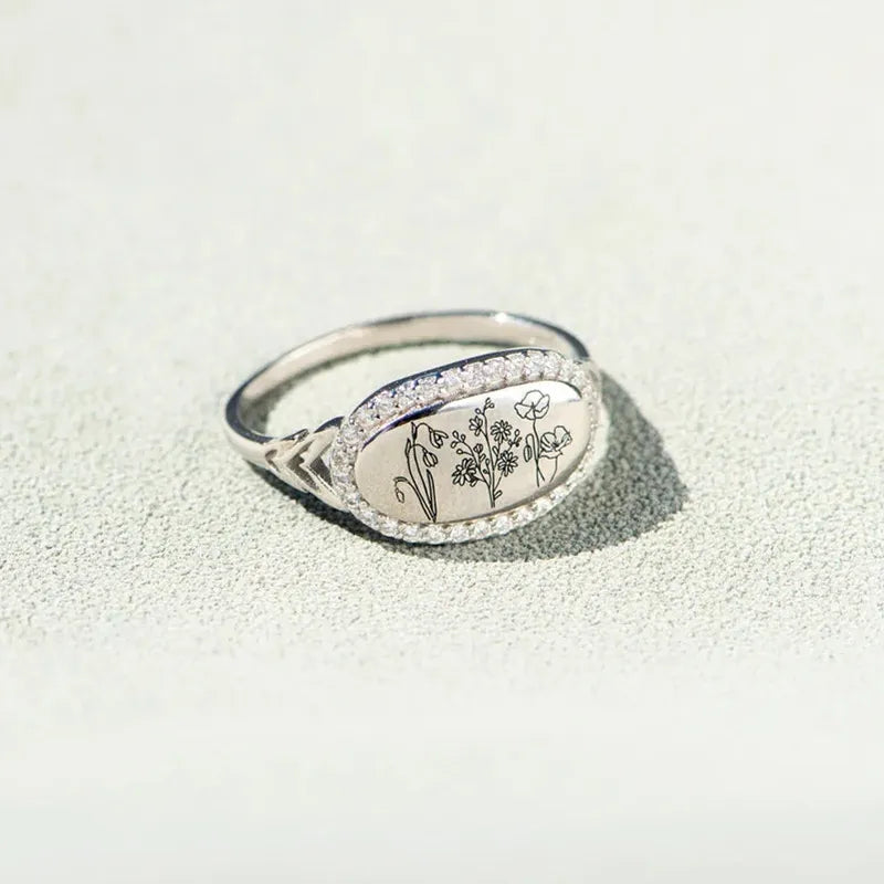 Flower Epoxy Inlaid Zircon Ring