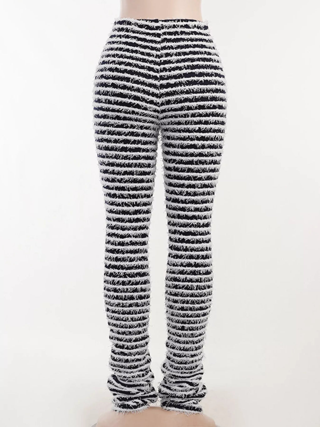 Striped Fuzzy Textured Knit Pants