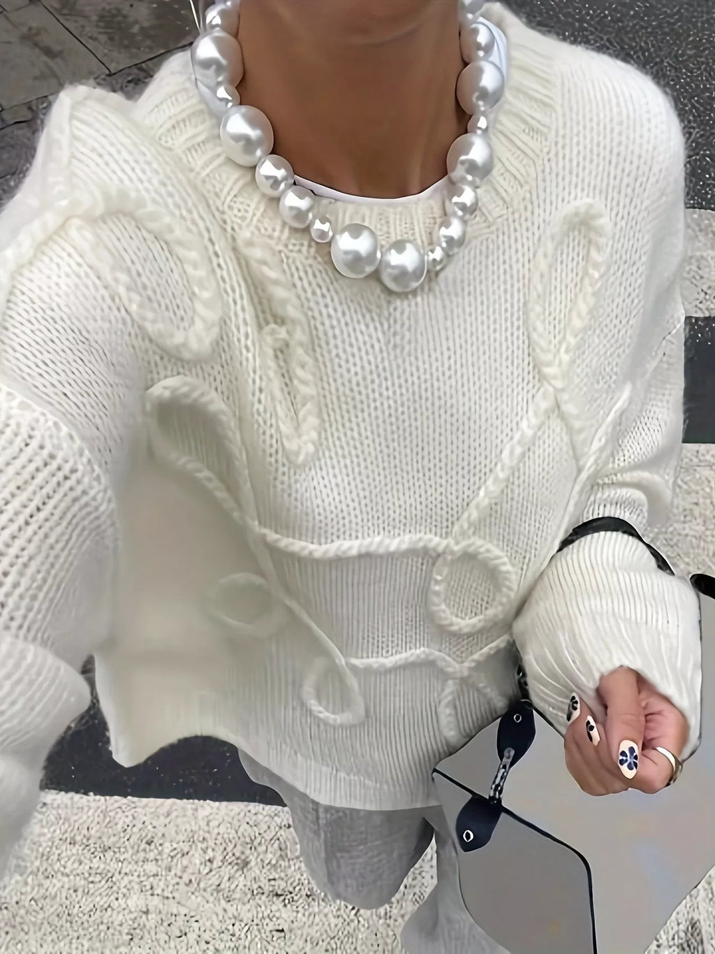 Plus Size Drop Shoulder Textured Sweater with Embossed Rope Detail