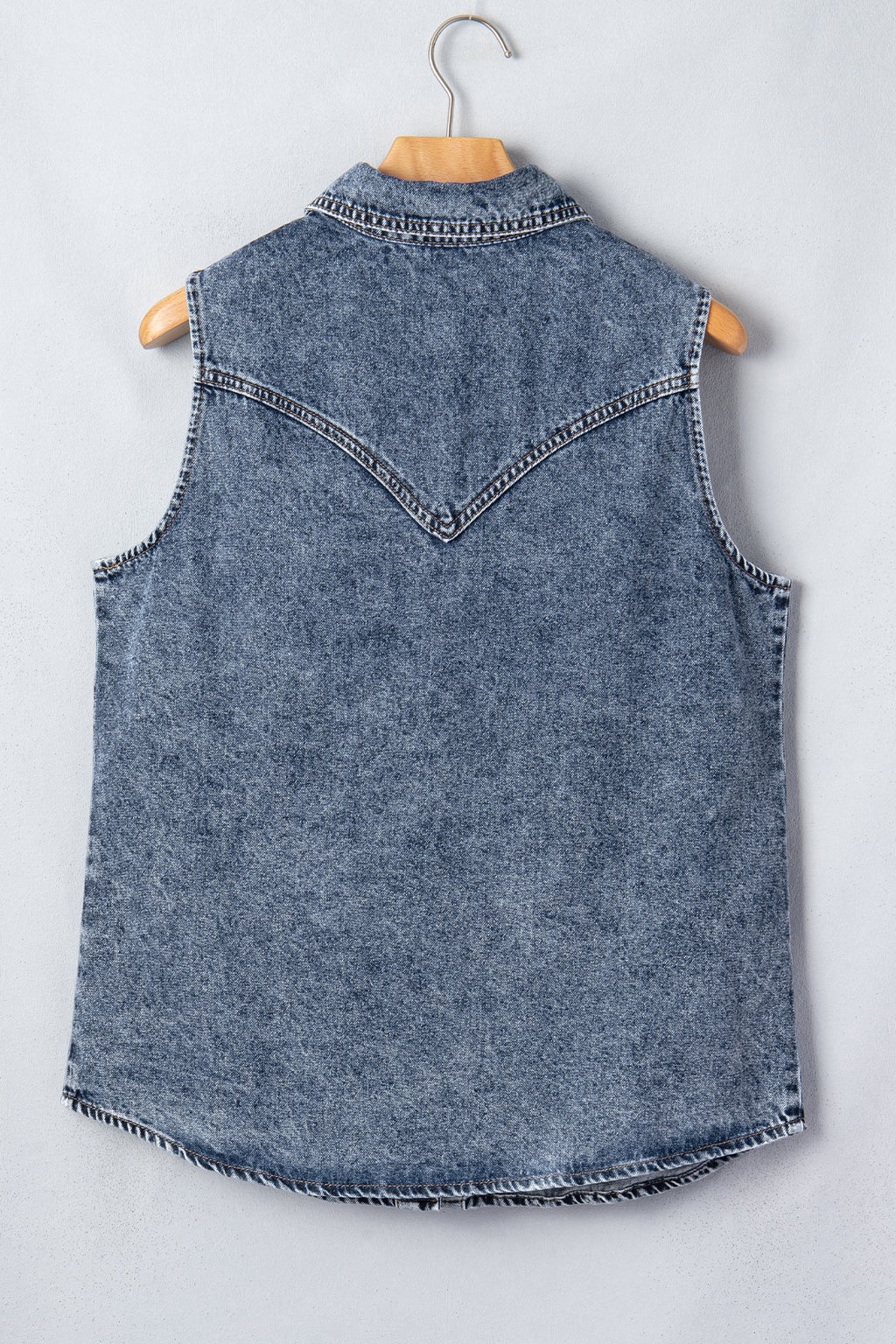 Ashleigh Blue Solid Denim Button Front Pocket Sleeveless Cowboy Vest
