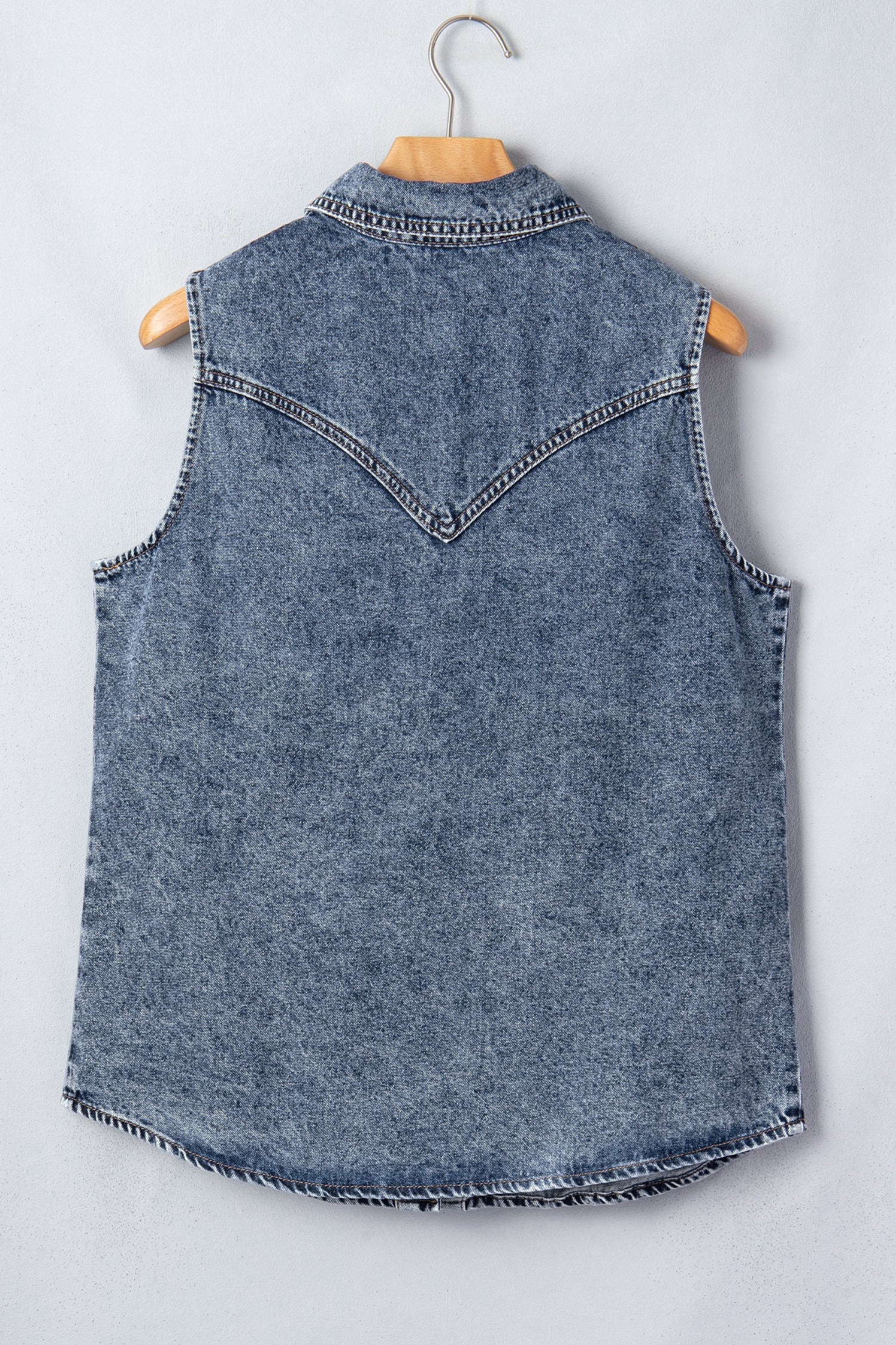 Ashleigh Blue Solid Denim Button Front Pocket Sleeveless Cowboy Vest