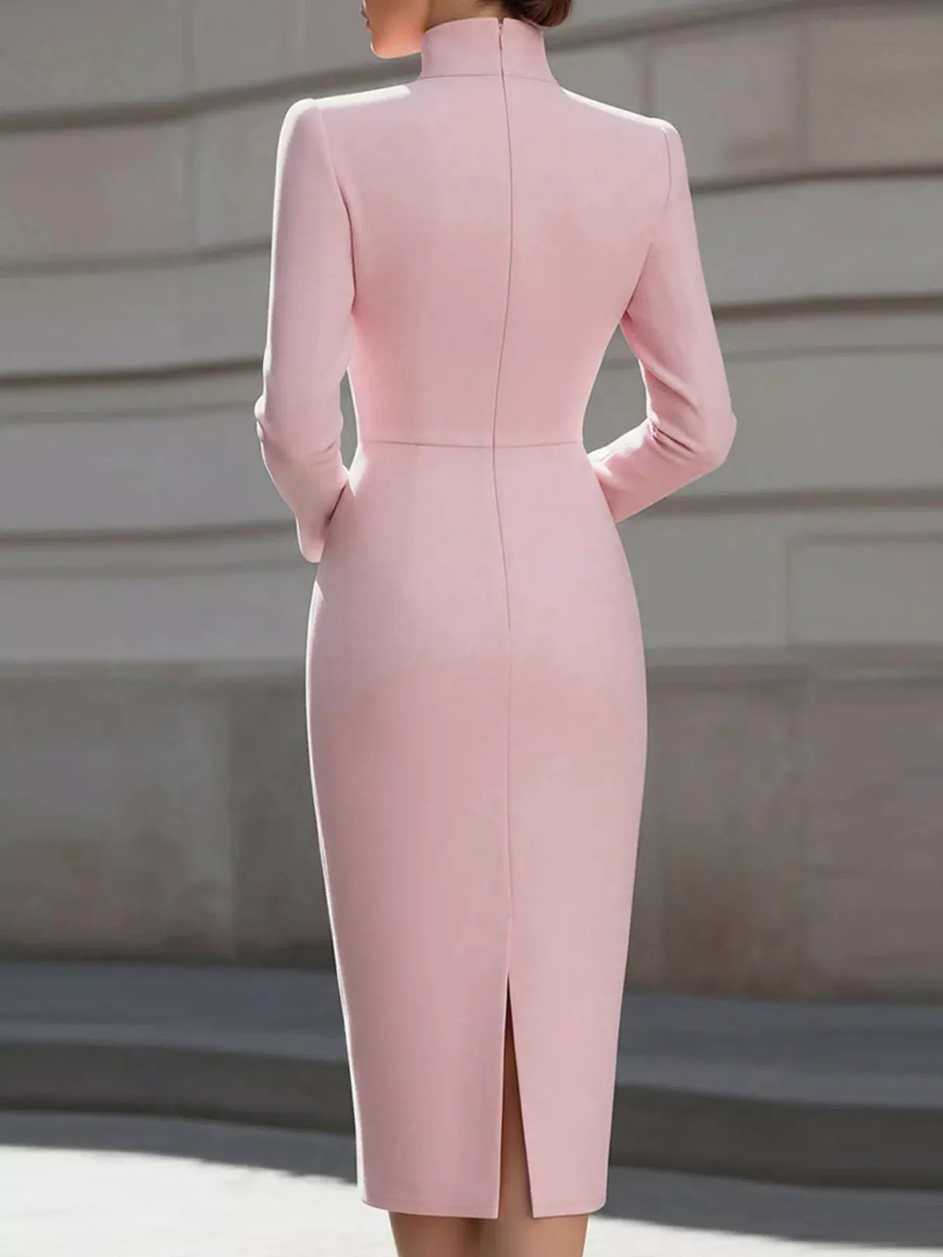 High Neck Long Sleeve Slit Dress