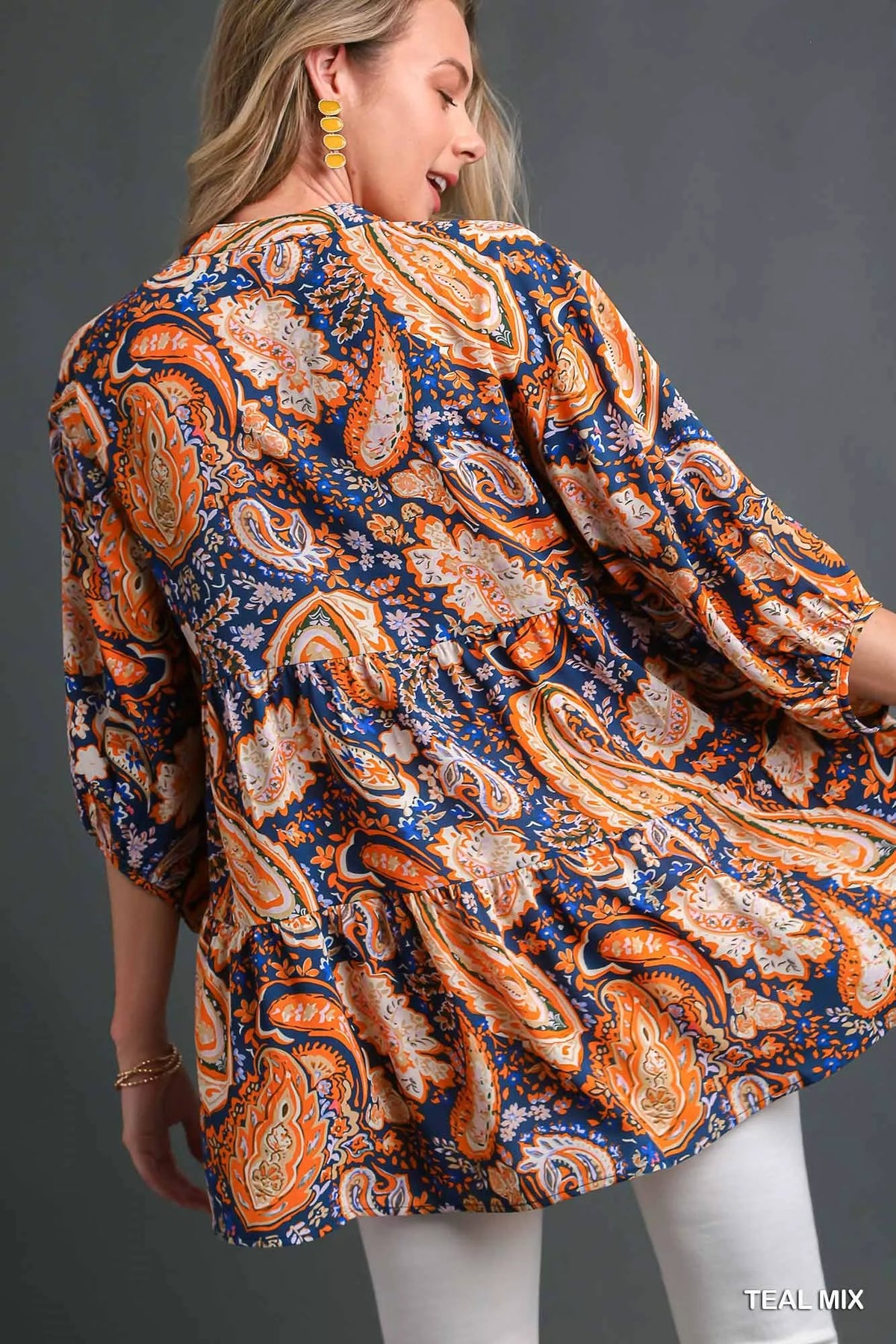 Paisley Boho Tunic Blouse with High-Low Hem