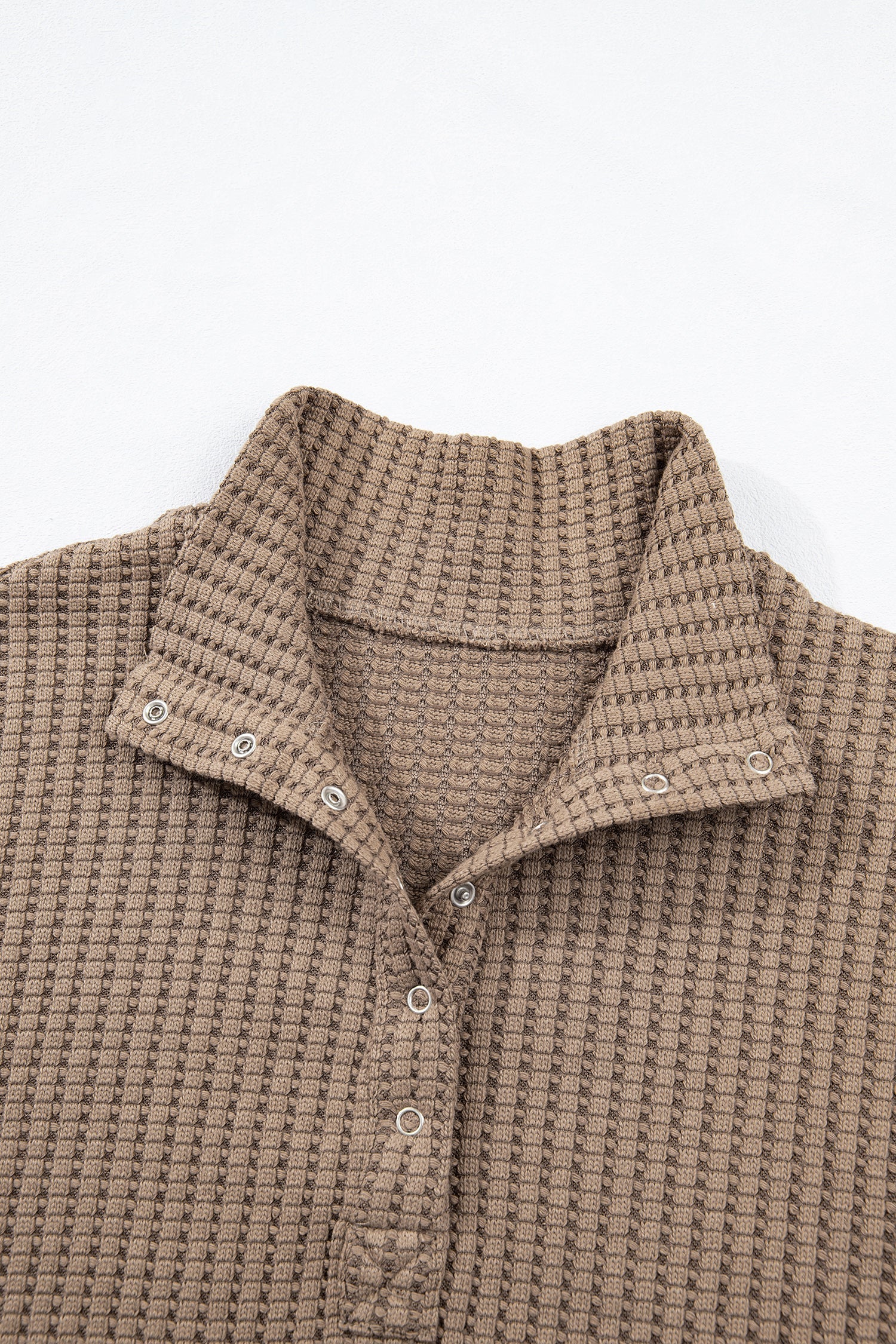 Casual Solid Color Textured Snap Button Collared Baggy Top