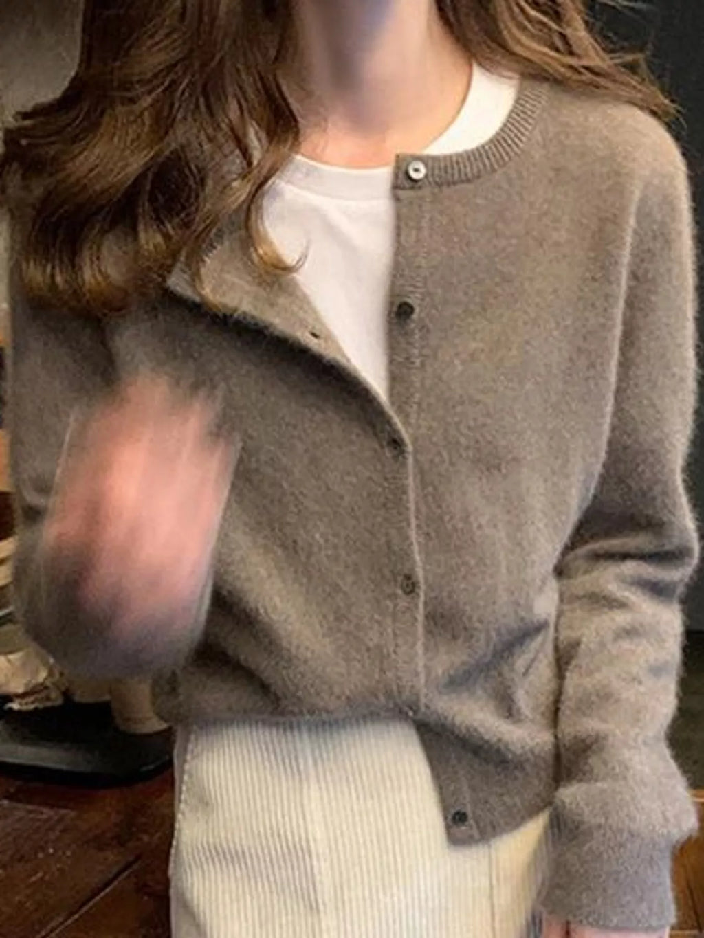 Crew Neck Button-Down Knit Cardigan