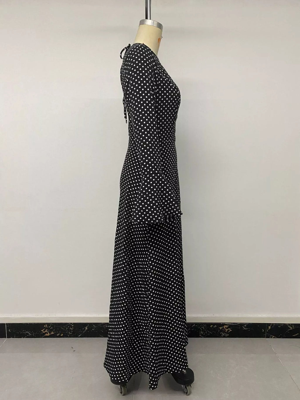 Polka Dot Flare Sleeve Maxi Dress
