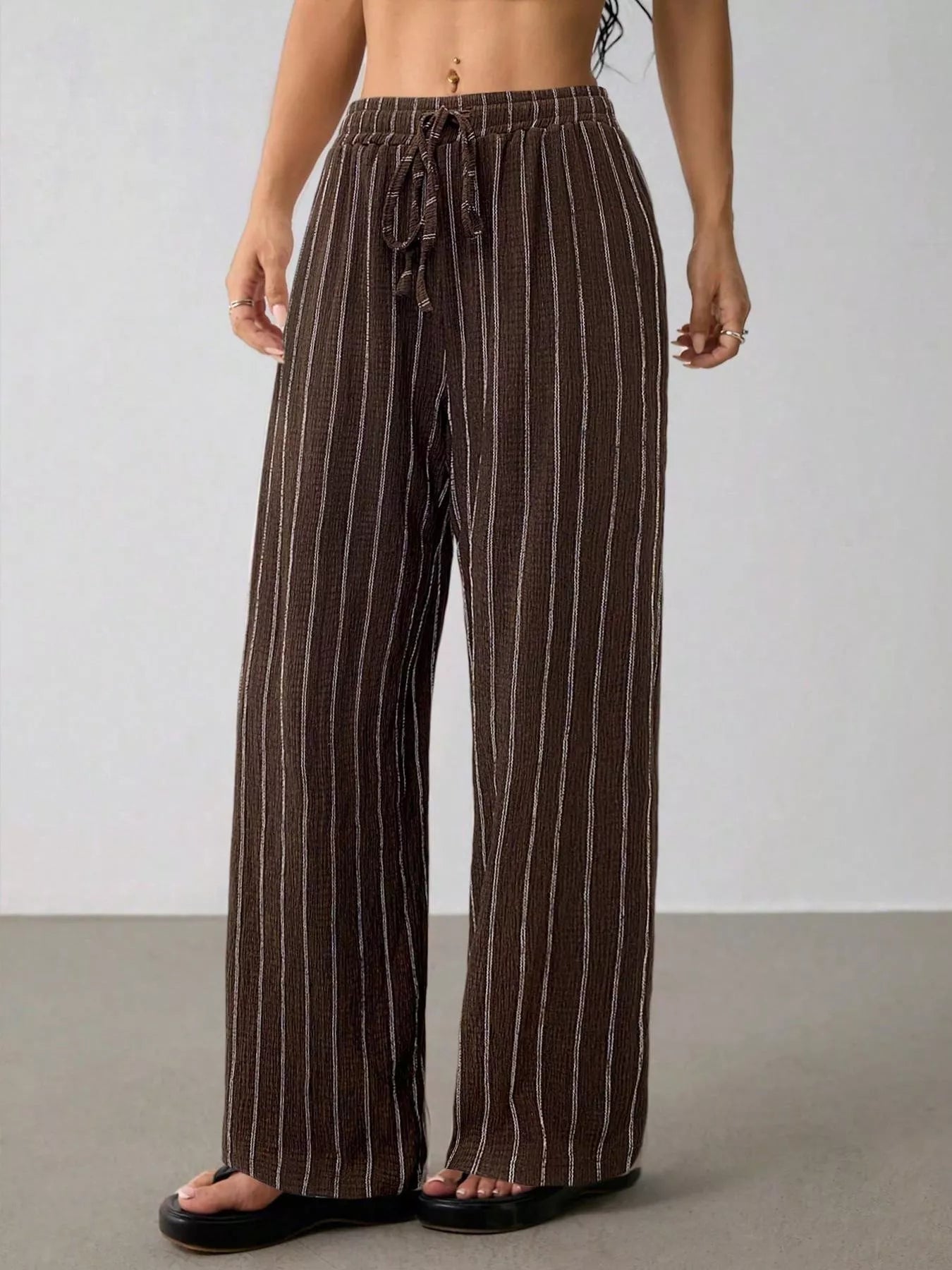 Striped Wide-Leg Drawstring Pants