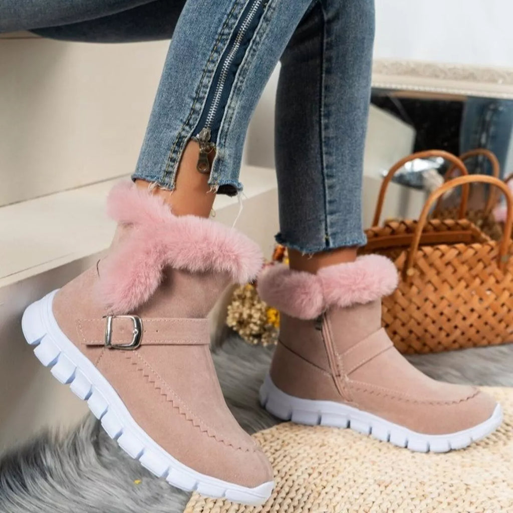 Fuzzy Trim Buckle Boots
