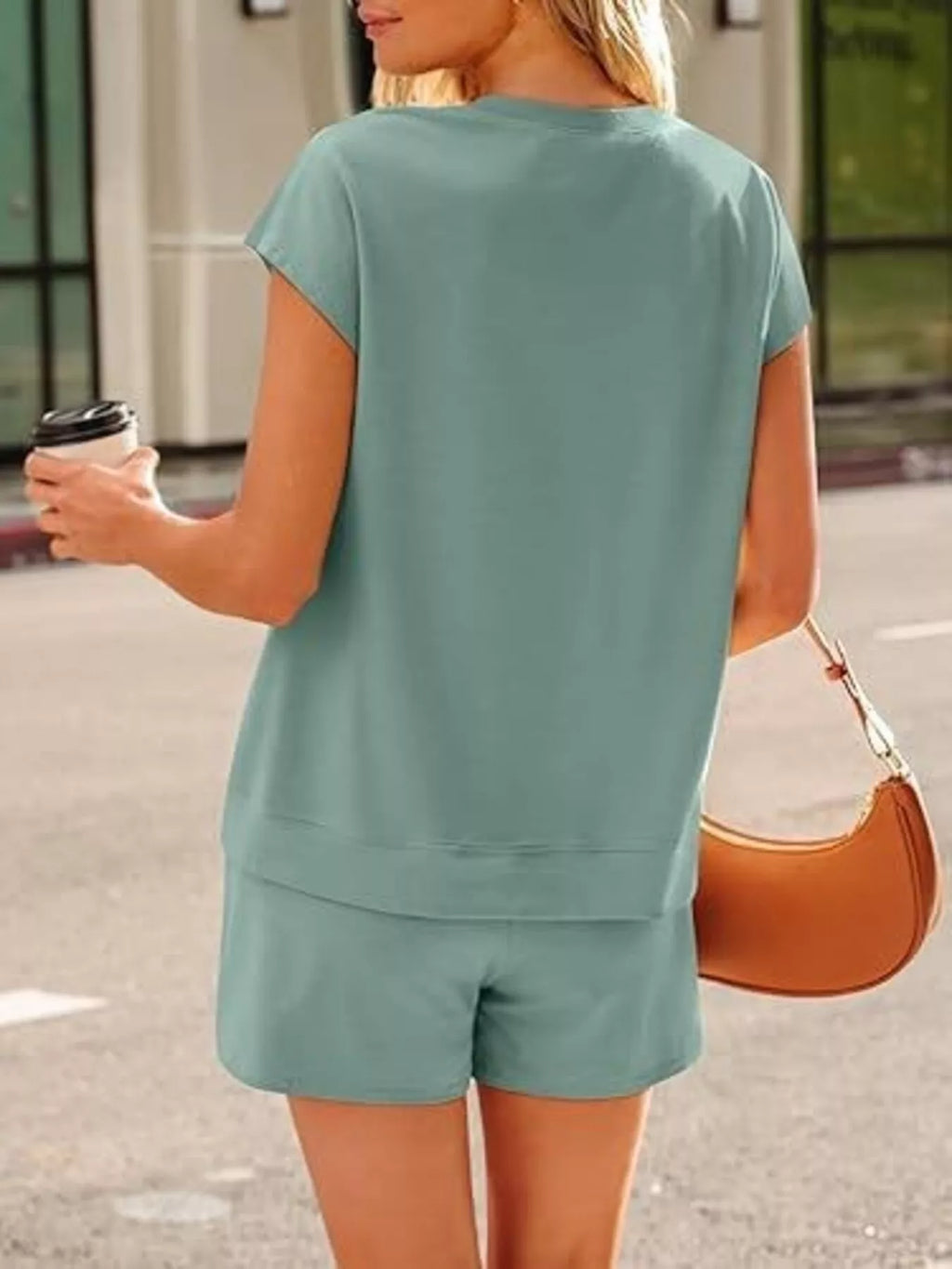Button Detail Short Sleeve Top and Shorts Set