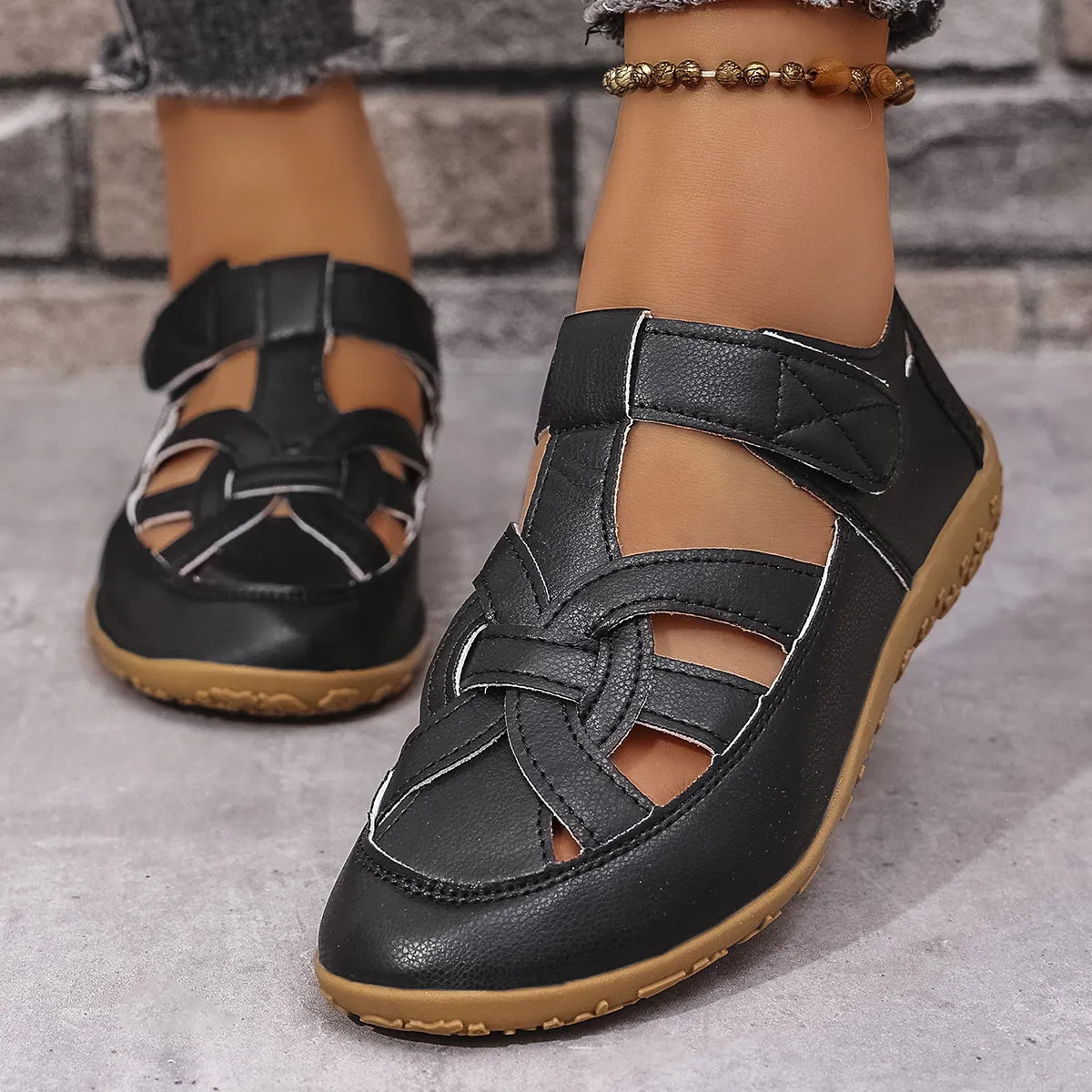 Cutout Sandals with Velcro Straps