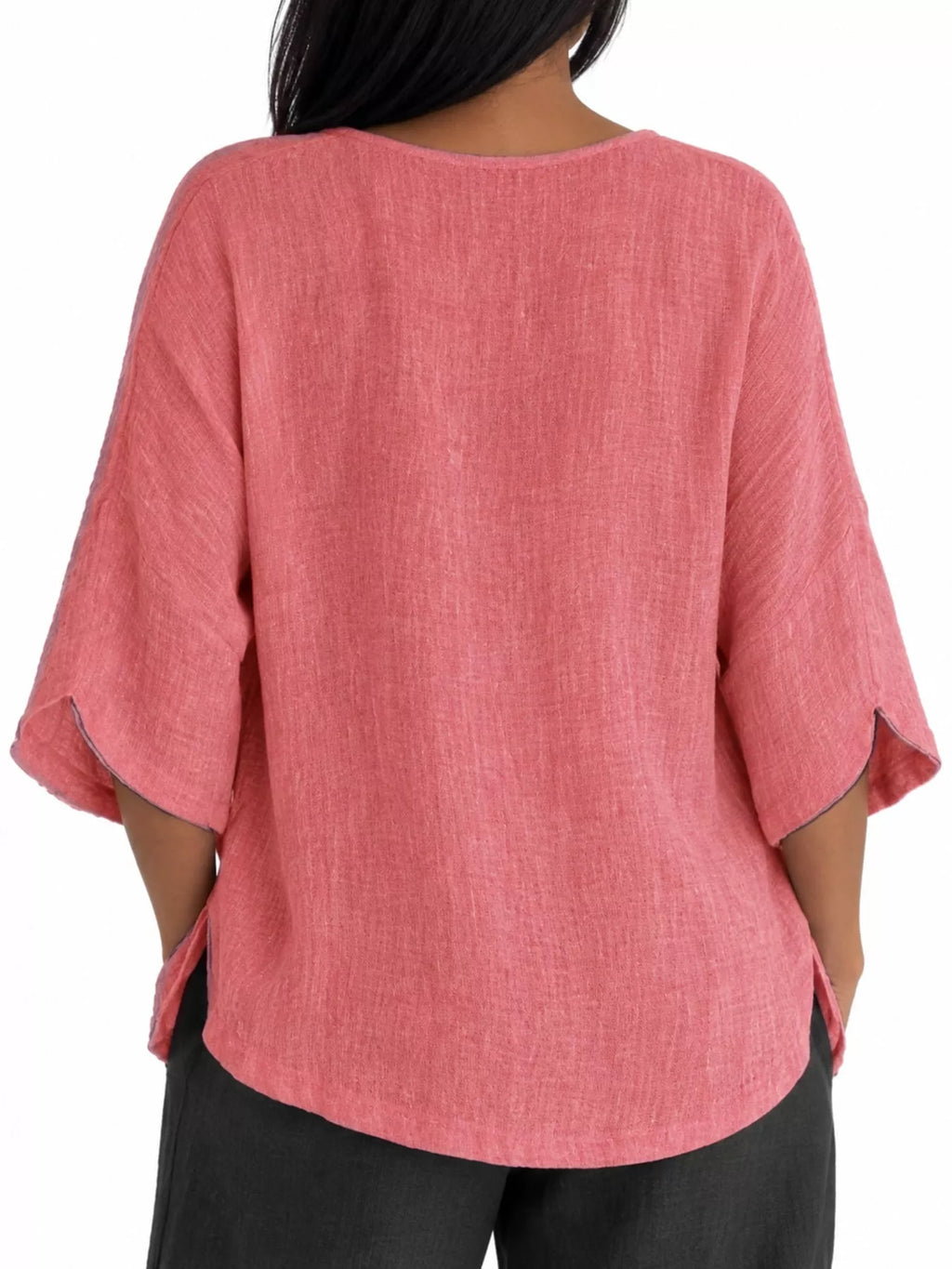 Full Size Loose Fit Linen Blend Blouse Plus Size