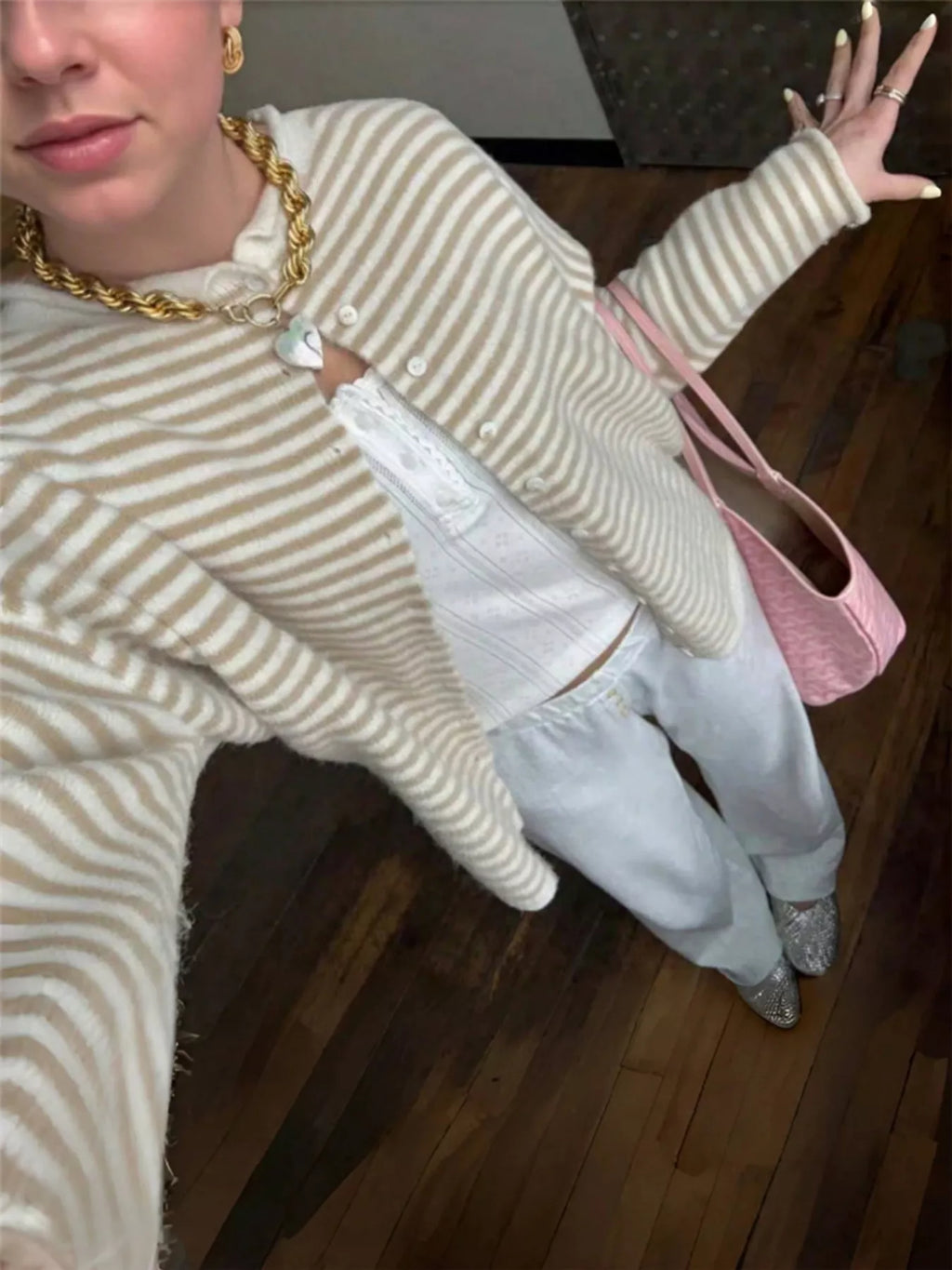 Striped Knit Button Up Cardigan