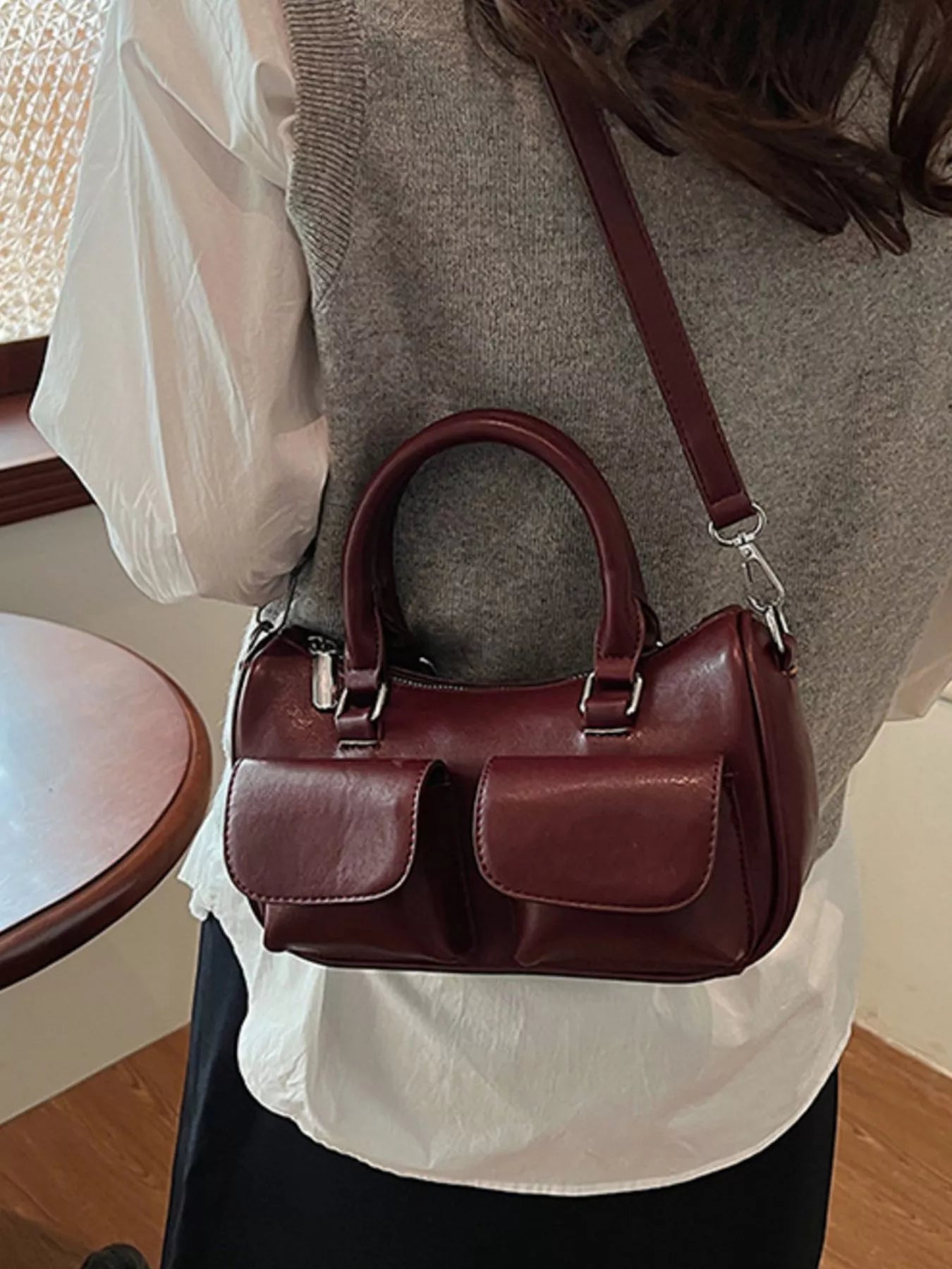 PU Leather Vintage Boston Handbag