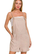 Washed Linen Blend Knot Strap Romper