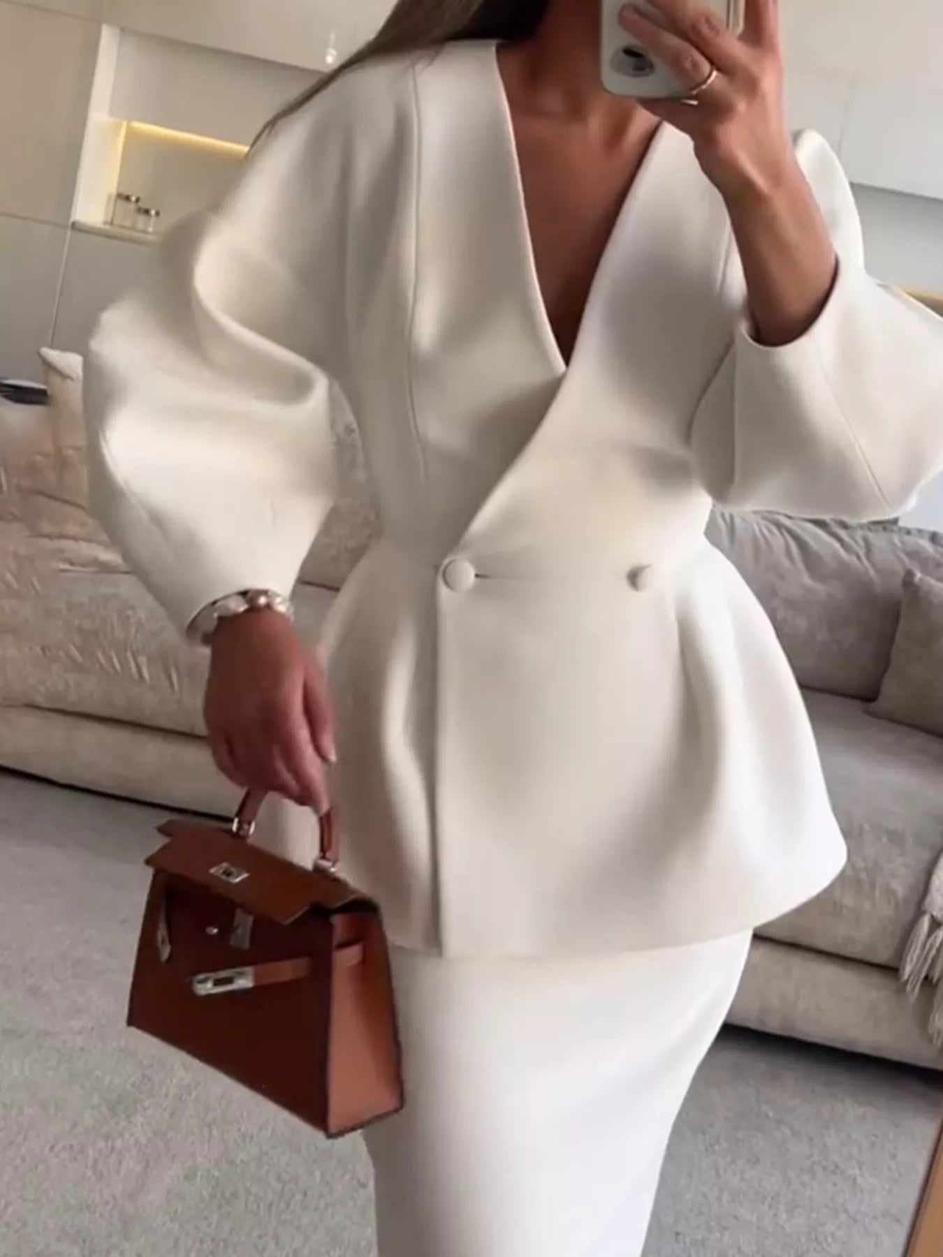 Double-Breasted Peplum Blazer and Skirt Set