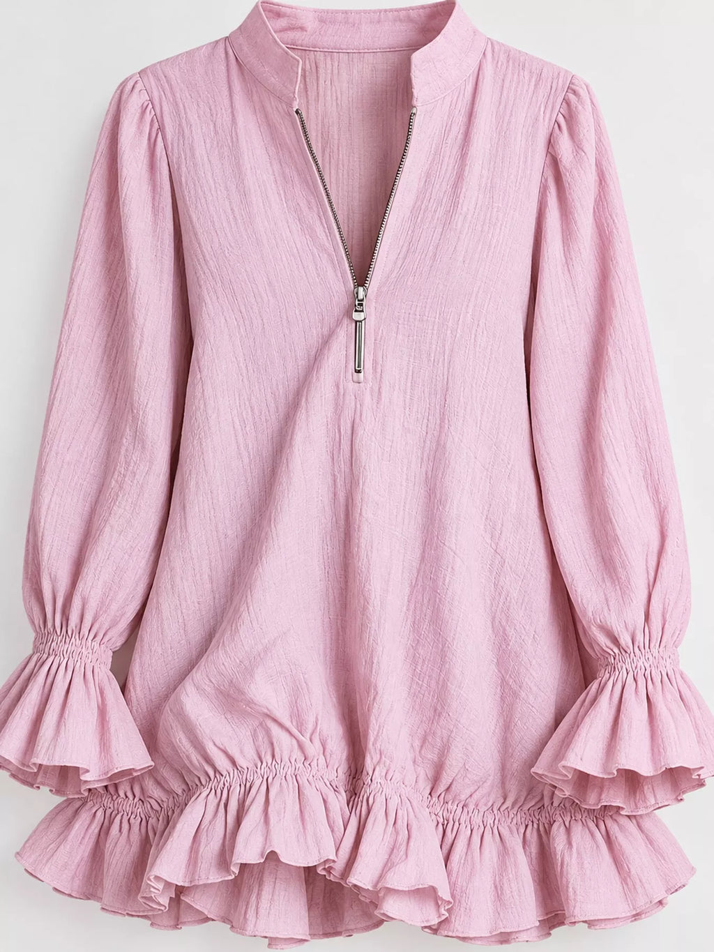 Zipper-Front Ruffle Hem Mini Dress