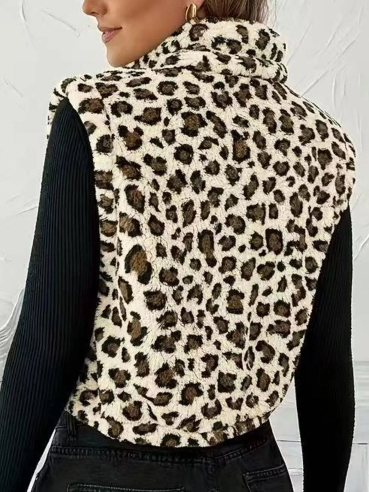 Animal Print Zip Up Vest Coat
