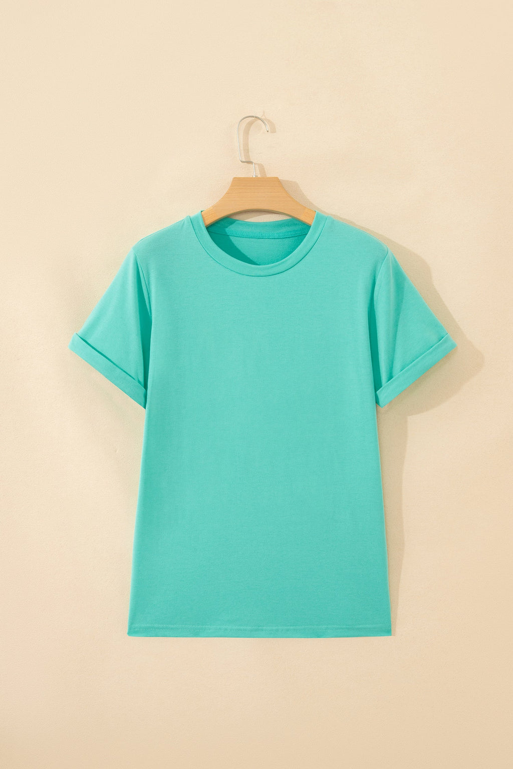 Mint Green Casual Plain Crew Neck Tee