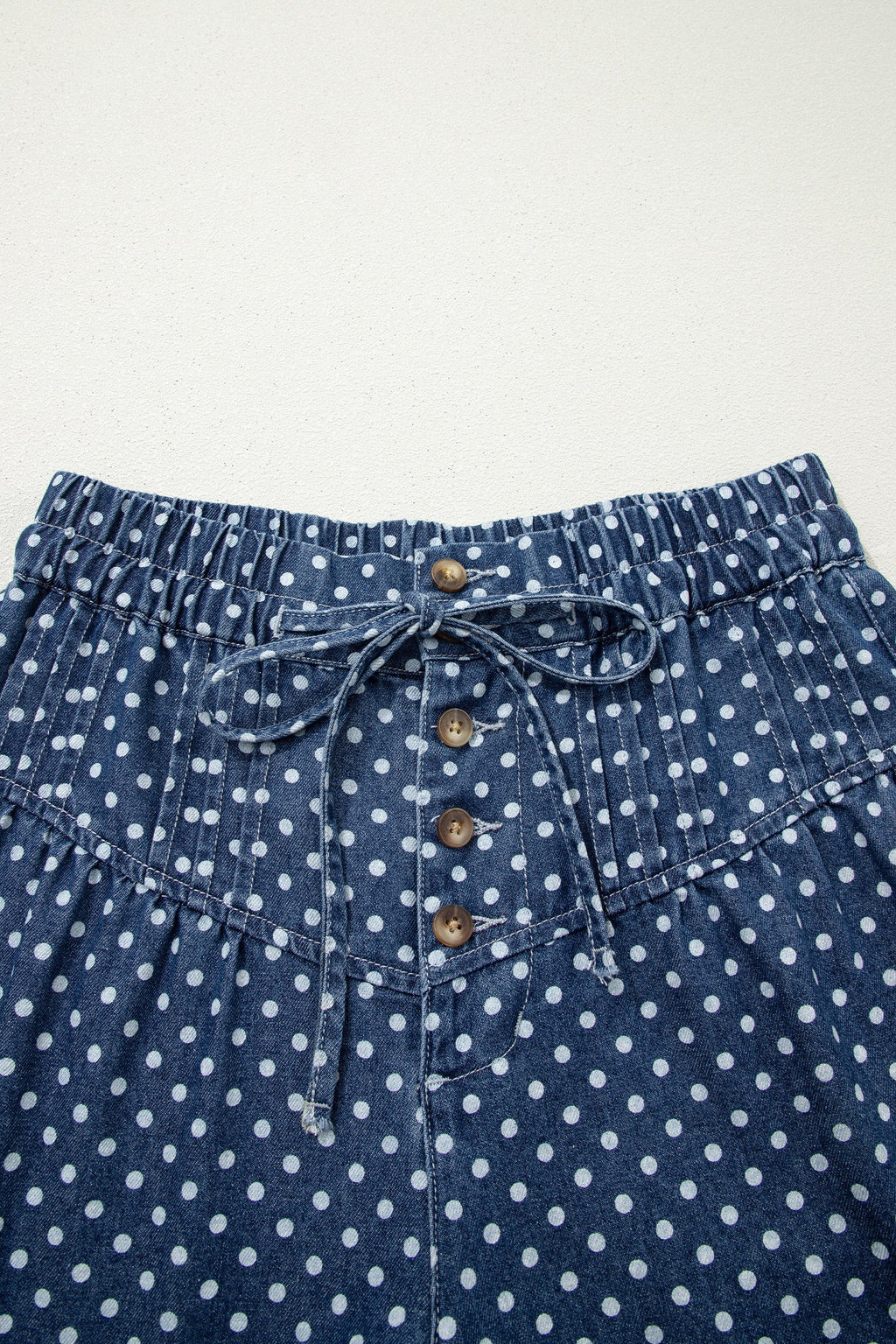 Sky Blue Polka Dot Print Button Pleated Detail Wide Leg Jeans