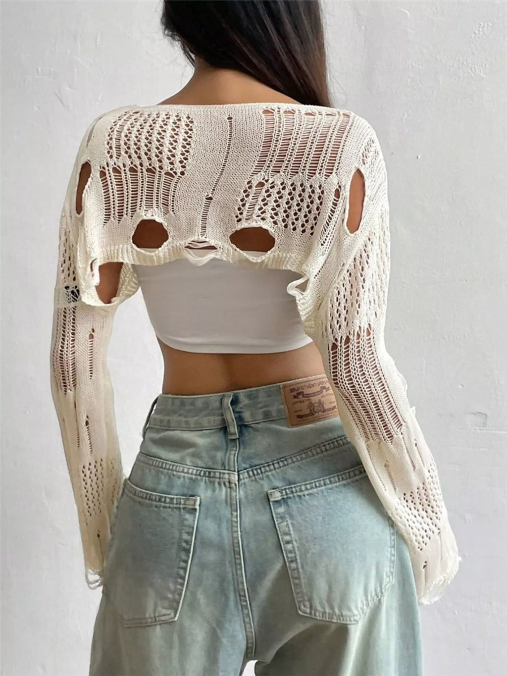 Distressed Cropped Knit Cover Up